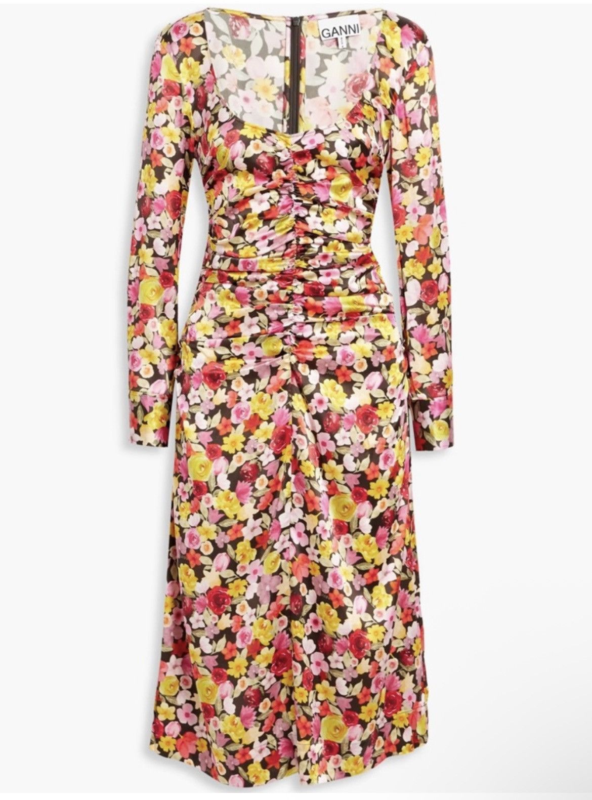 Ganni Ganni Ruched floral-print silk-blend satin midi Dress EU 34 Size XS / US 0-2 / IT 36-38 - 1 Thumbnail