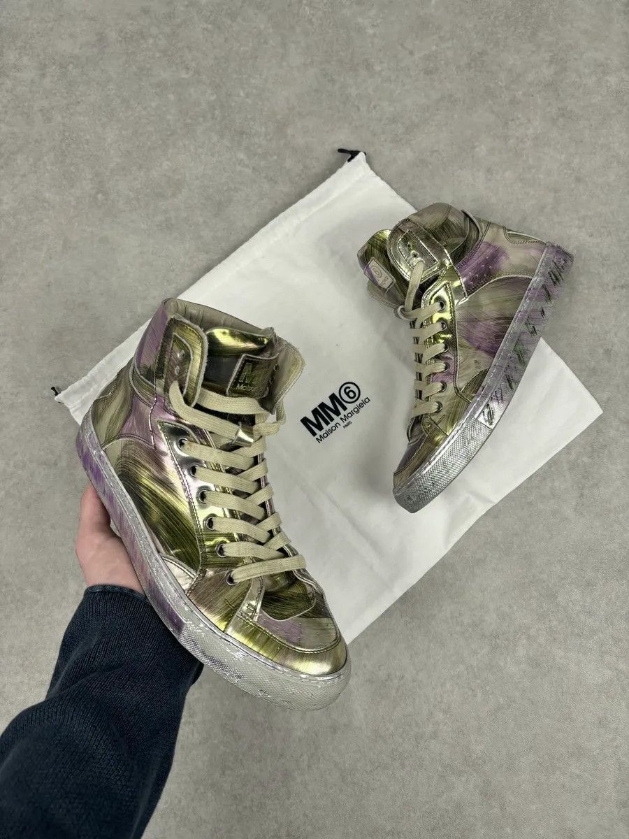Maison Margiela MM6 Maison Margiela Purple Metallic Leather High Sneakers Size US 8 / IT 38 - 1 Thumbnail
