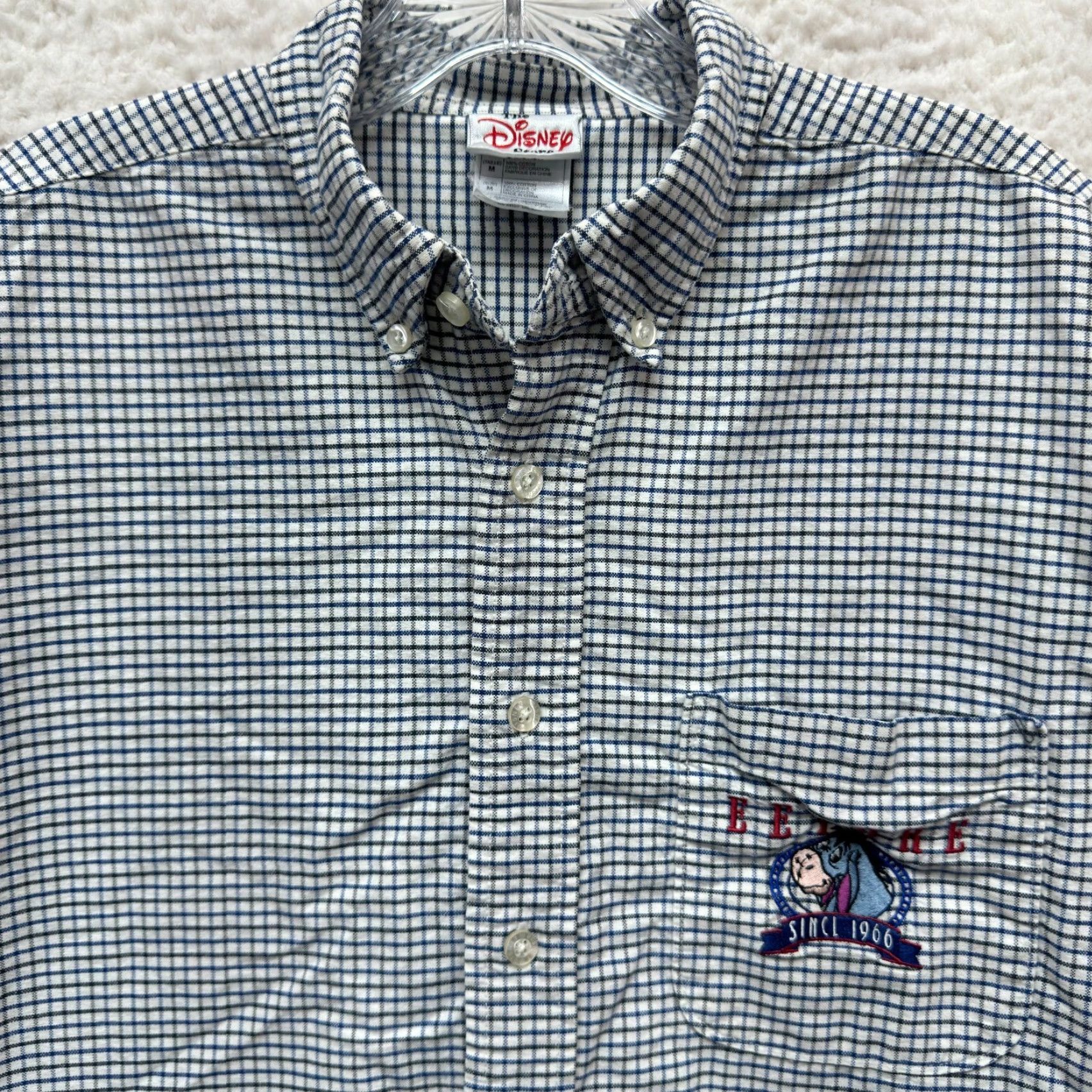 Disney VINTAGE Disney Eeyore Button Up Shirt Mens Plaid Embroidered The Disney Store Medium White Cotton 100% Button-Down Collar Mens Size US M / EU 48-50 / 2 - 3 Thumbnail