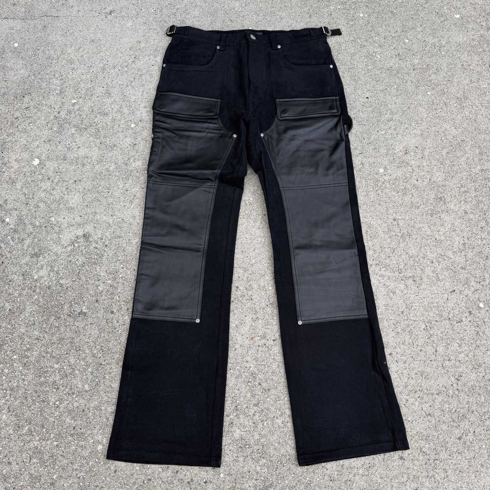 Acne Studios × K-Two Studios × Rick Owens NWT K-Two Studios Black Leather Carpenter Pants Large 34x32 Size US 34 / EU 50 - 1 Thumbnail