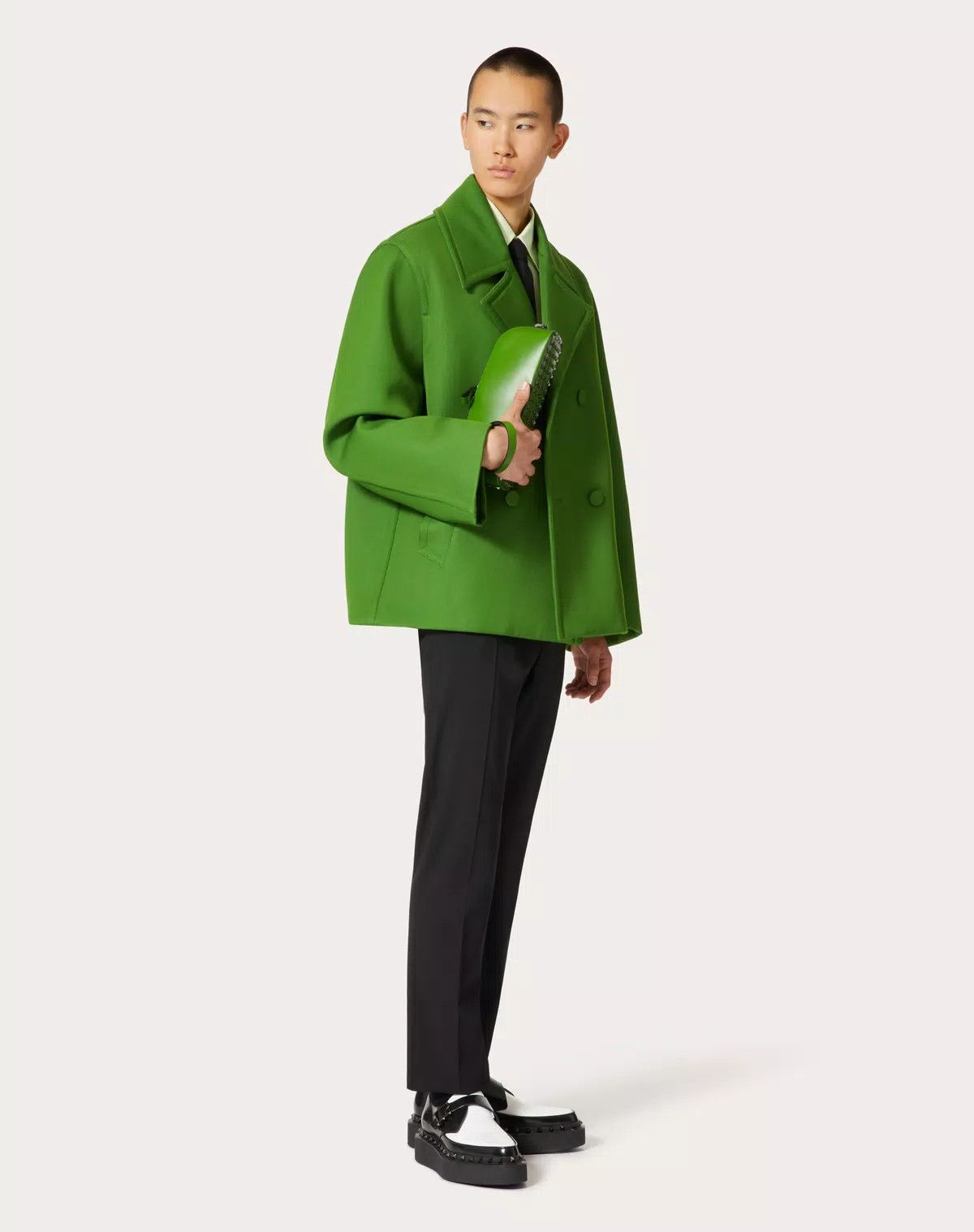 Valentino oc11z0725 Technical Wool Peacoat in Light Green Size US L / EU 52-54 / 3 - 5 Thumbnail