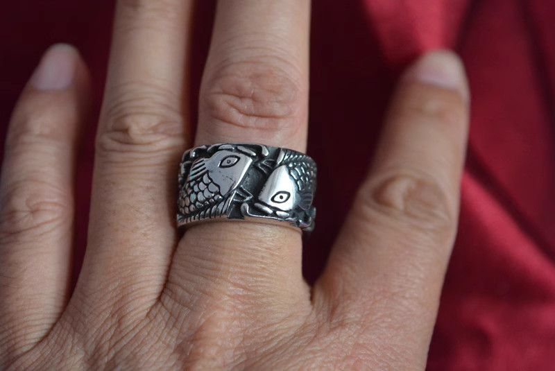 Jewelry Fish Design Jewelry Rings Open Size Chrome Ring (Size 7-13) Size ONE SIZE - 5 Thumbnail