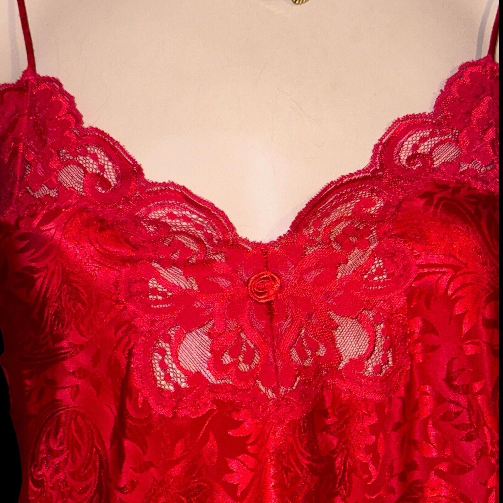 Designer Vtg Holiday Red Satin Lace Lucie Ann II Chemise Nightgown M Size ONE SIZE - 5 Thumbnail