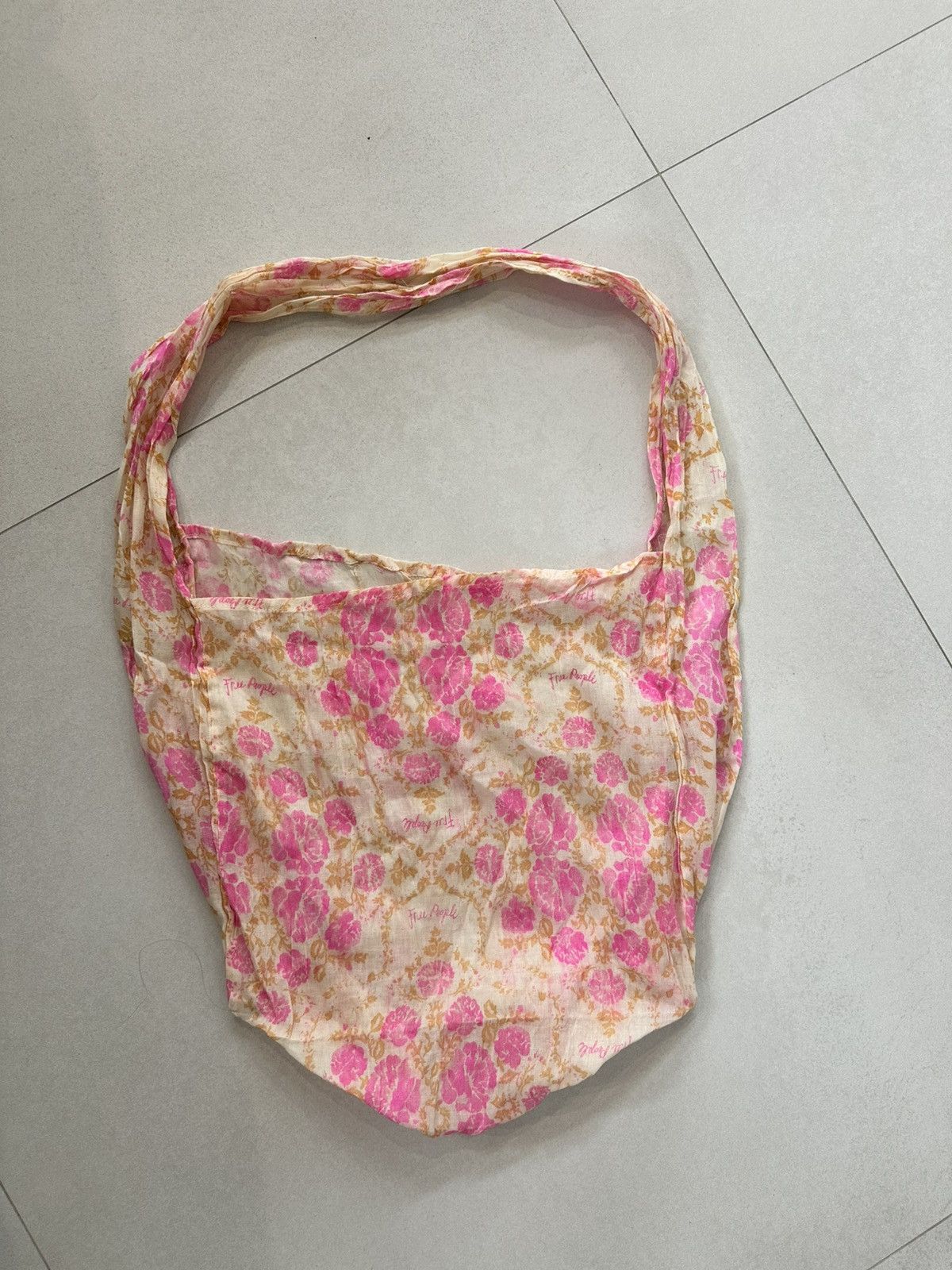 Free People Free People Pink and Cream Floral Cotton Tote Shoulder Bag Size ONE SIZE - 1 Thumbnail