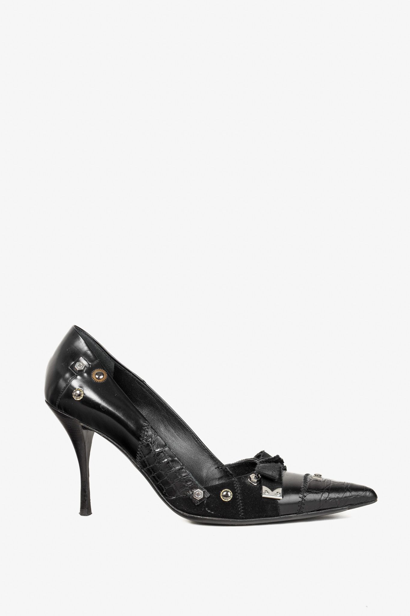 Prada Prada Black Tool Embellished Ribbon Trim Pumps Size US 8 / IT 38 - 1 Thumbnail