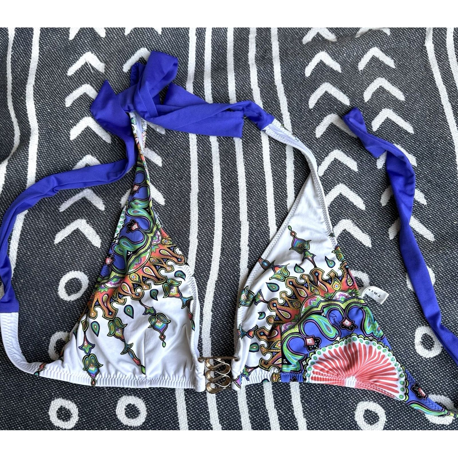 Trina Turk Trina Turk Bikini Top Kasbah White/Blue M Geometric Two Piece Women Navy Red Black Nylon Elastane Swim Top Medium Size M / US 6-8 / IT 42-44 - 2 Thumbnail