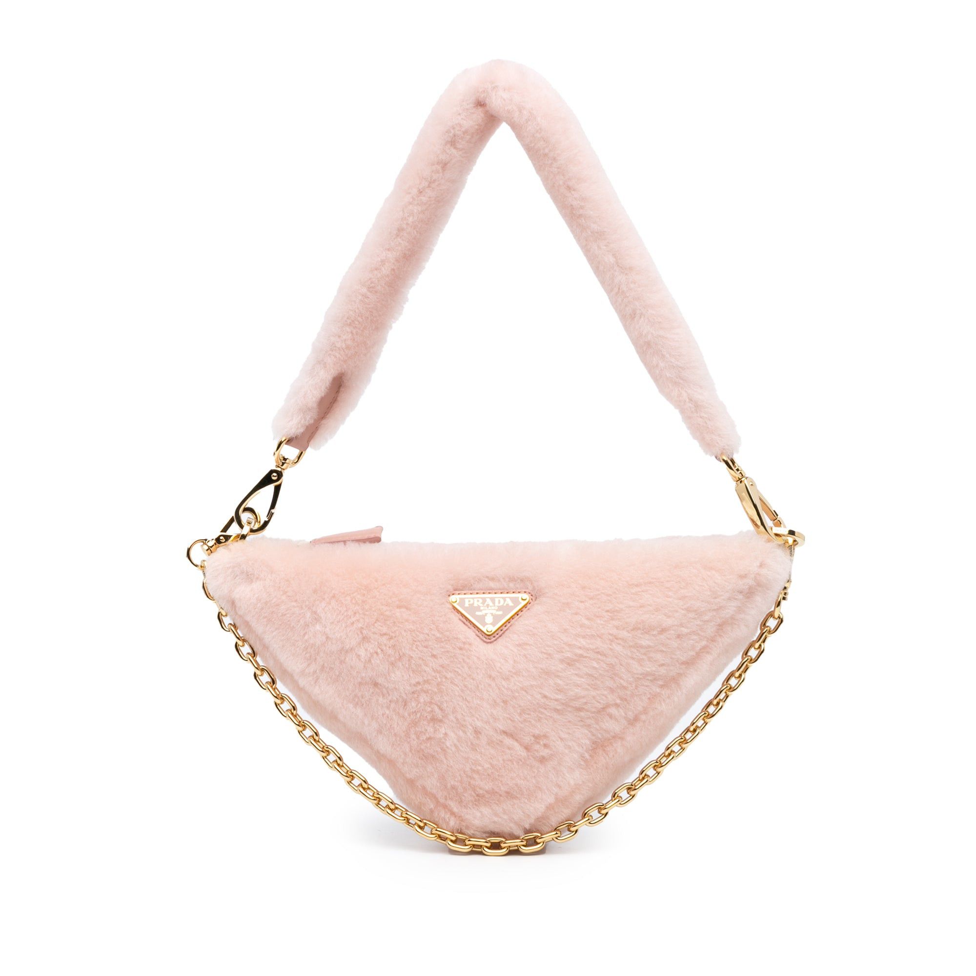Prada Prada Mini Shearling Triangle Satchel Pink Size ONE SIZE - 1 Thumbnail