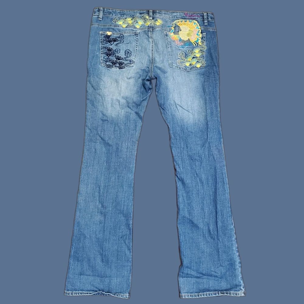 VINTAGE Pepe Jeans London Jeans Womens 36 Blue Embroidered Peacock Bootcut Stretch Studs Jeans Women