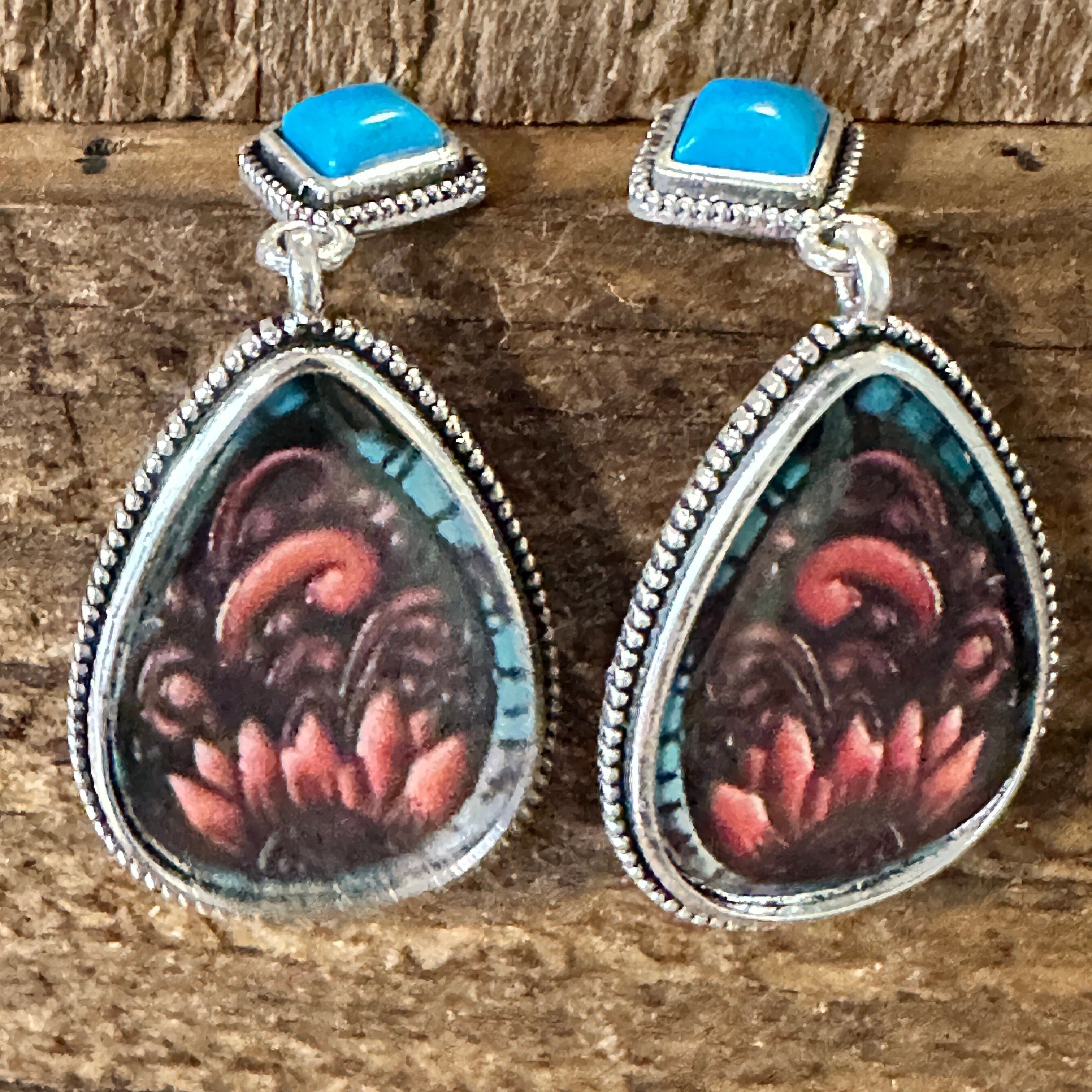 Other Vintage Droplet Shape Sunflower Print Dangle Earrings, Boho Size ONE SIZE - 3 Thumbnail