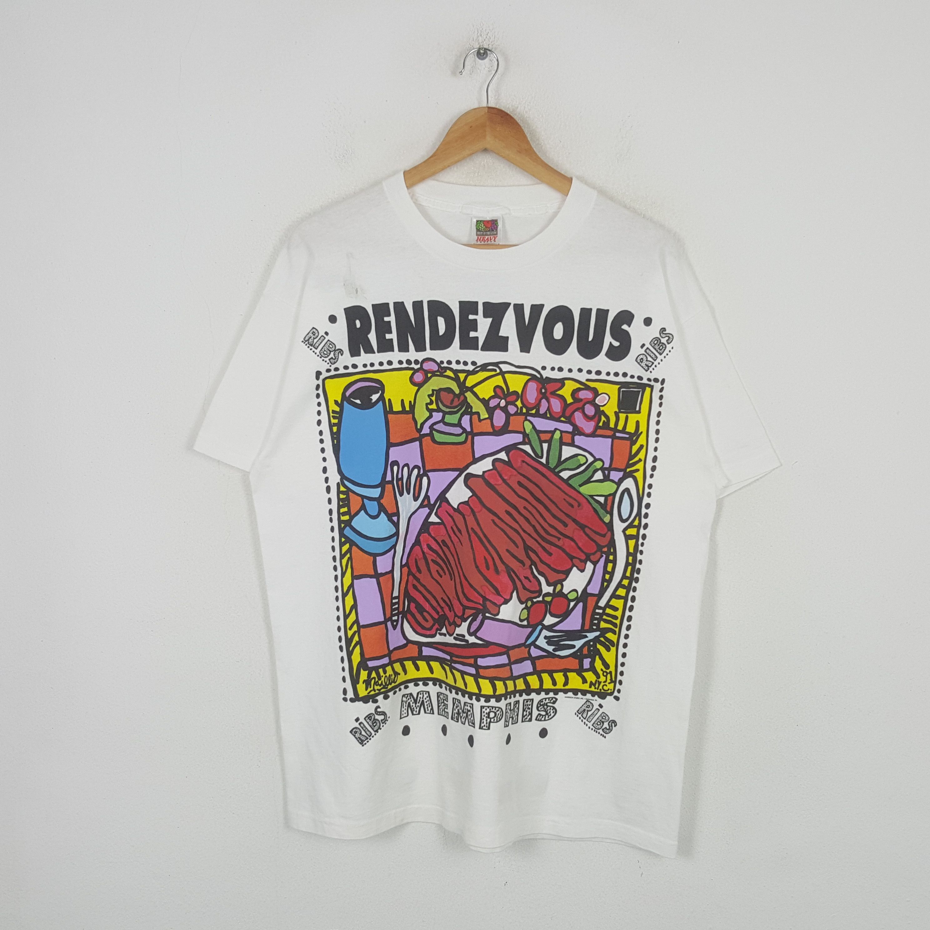 Fruit Of The Loom Vintage Rendezvous 1991 Myles Mailie Art Tshirt RR26 Size US L / EU 52-54 / 3 - 1 Thumbnail