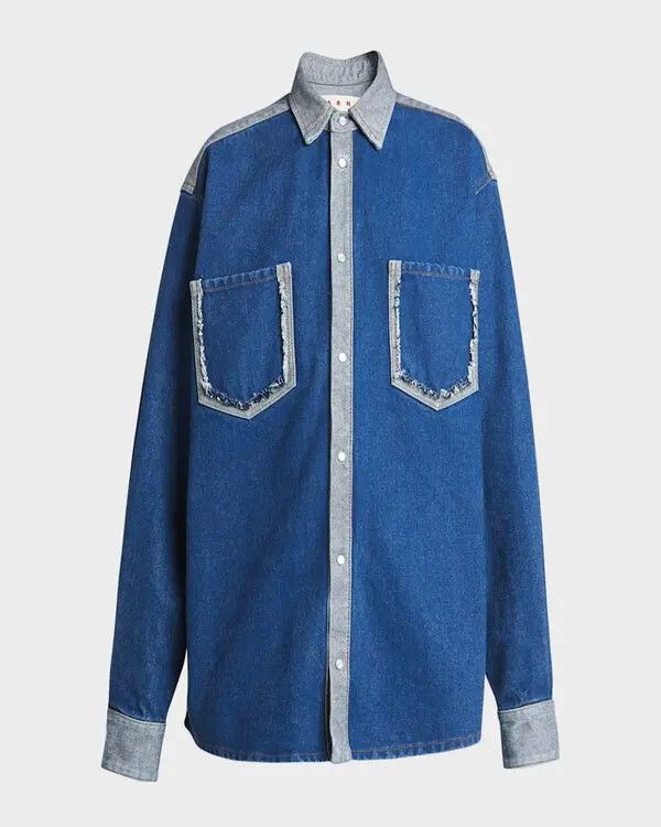 o1w1db11125 Bi-Color Denim Oversized Collared Shirt in Blue
