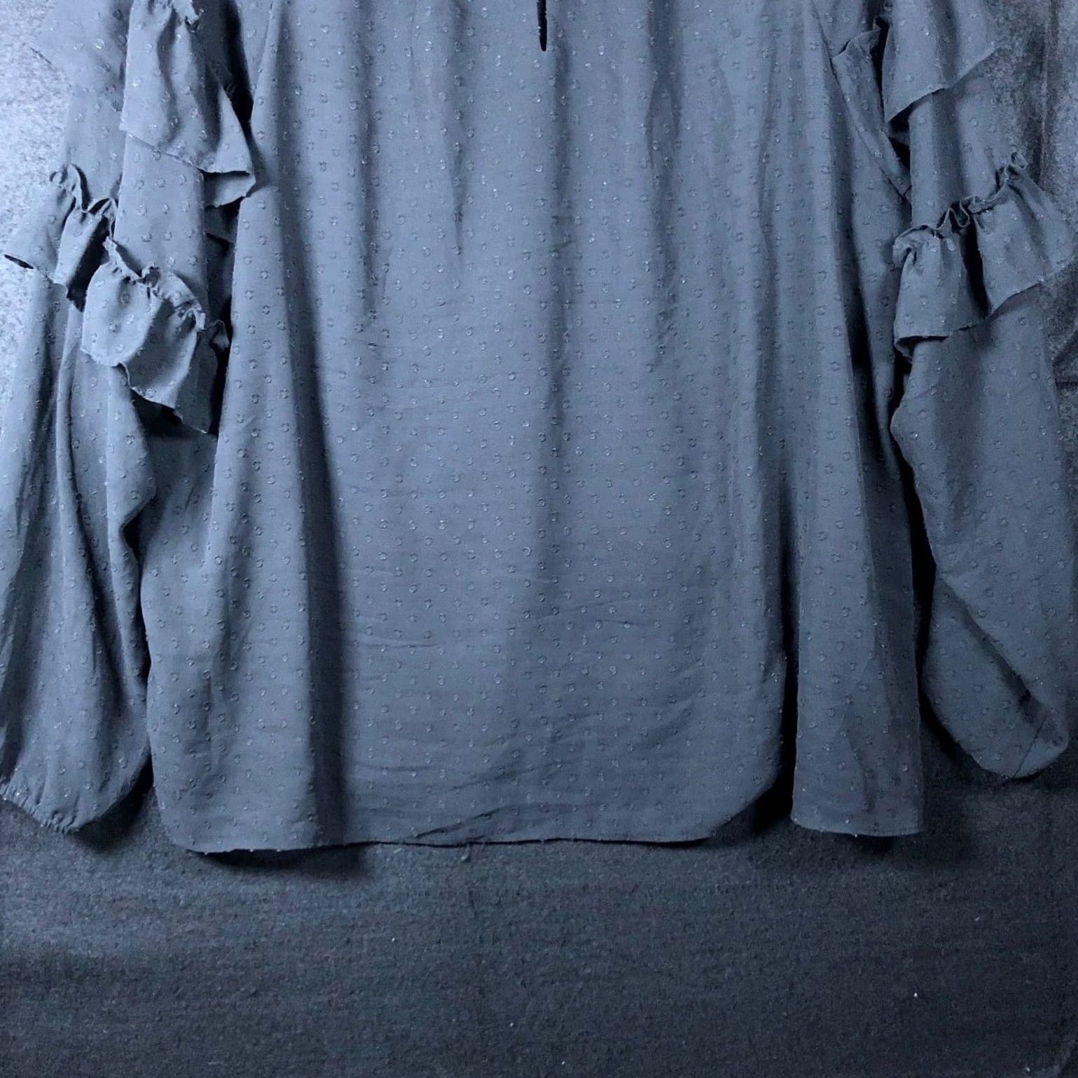 Ann Taylor LOFT Womens Blouse Black Key Hole Front Lined Ruffle Long Sleeves XL Size XL / US 12-14 / IT 48-50 - 3 Thumbnail