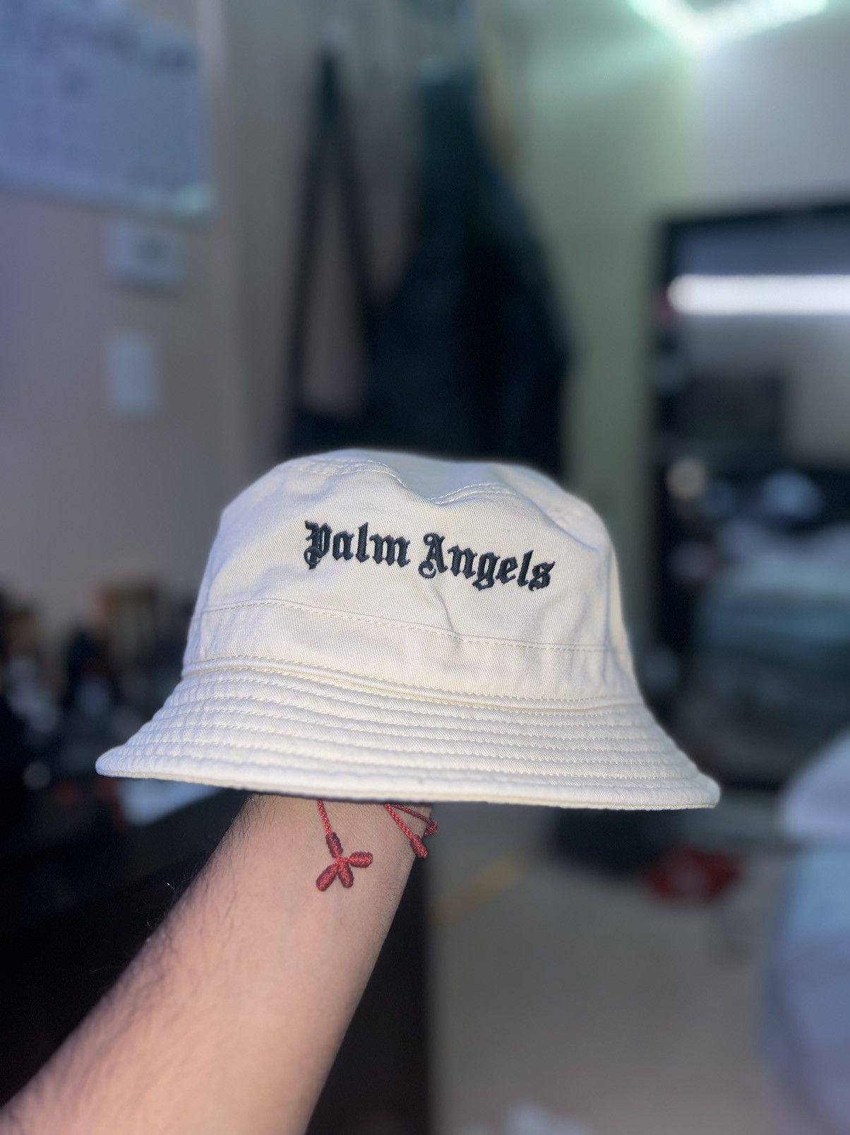 image of Palm Angels Bucket Hat in Beige/Black, Men's