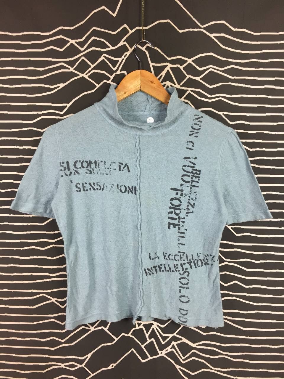 Japanese Brand Intellection Light Blue Short Sleeve Mock Neck Knit Tee Size S / US 4 / IT 40 - 1 Thumbnail