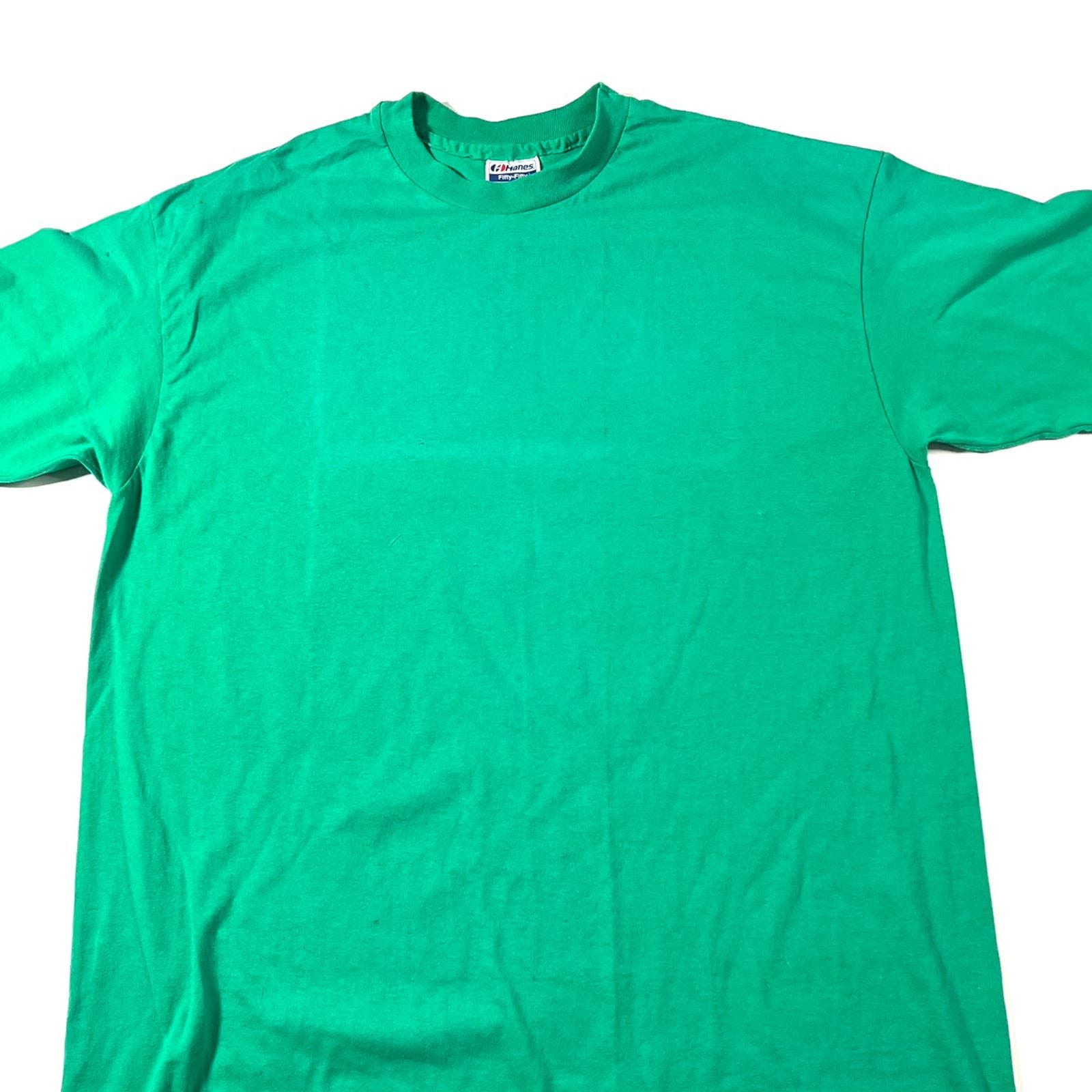 Hanes × Vintage Vintage 1990’s Hanes Single Stitch Green Blank Shirt Large Size US L / EU 52-54 / 3 - 2 Thumbnail
