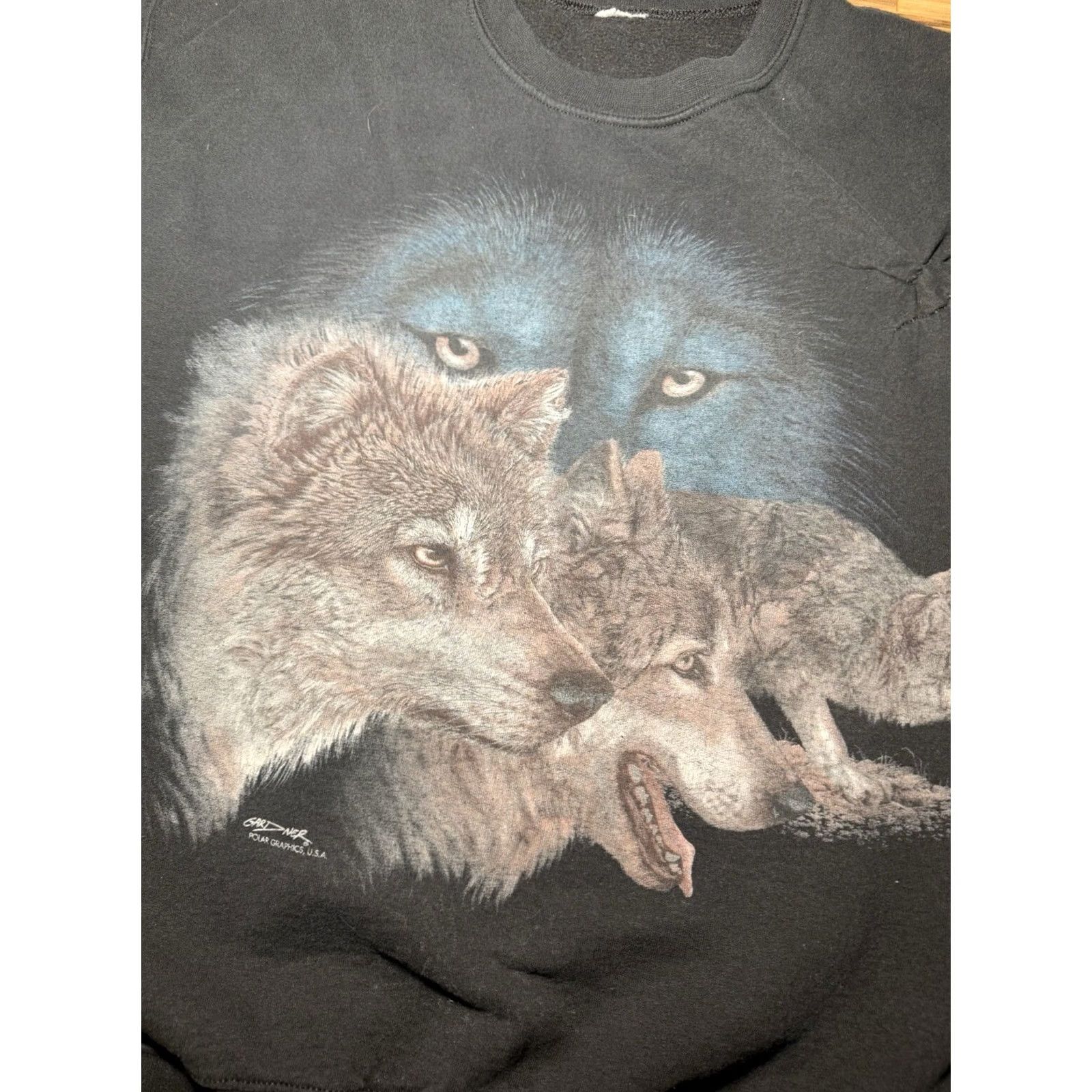Vintage VINTAGE 90s Wolf Print Crewneck Sweatshirt L Black Men Sweatshirt 90s Style Pullover Animals Mens Size US L / EU 52-54 / 3 - 2 Thumbnail