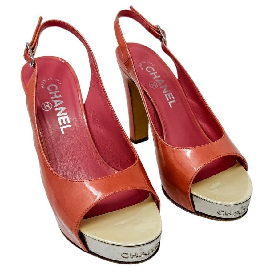 Chanel Chanel Pink Patent Platform Block Heel Sling Backs size 37.5 Size US 7.5 / IT 37.5 - 1 Thumbnail