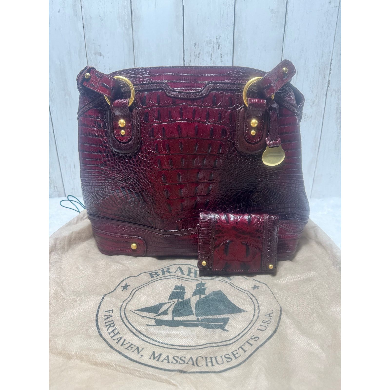 BRAHMIN Brahmin Crocodile shoulder women bag Deep burgundy w wallet Size ONE SIZE - 12 Thumbnail