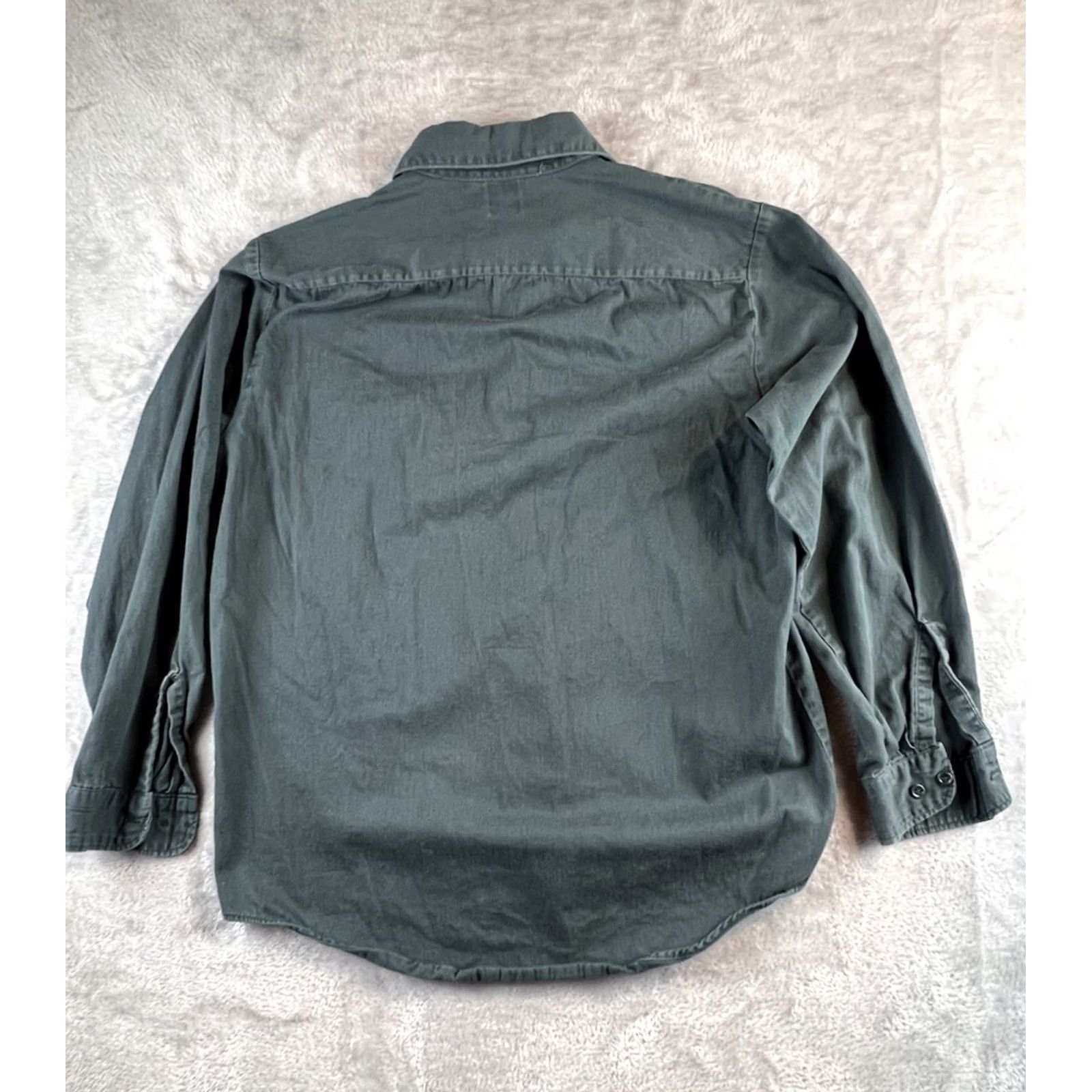 JCPenney VINTAGE JC PENNEY Work Shirt Men’s L Green 70s 80s Rugged Button-Up Collared Long Sleeve Pocketed Cotton Shirt Mens Size US L / EU 52-54 / 3 - 2 Thumbnail