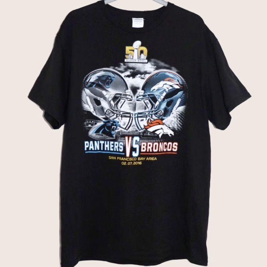 Delta Super Bowl T Shirt Size L Mens Panthers Broncos 2016 Delta Pro Weight Top NFL Theme Black Crew Neck Short Sleeve Size US L / EU 52-54 / 3 - 1 Thumbnail
