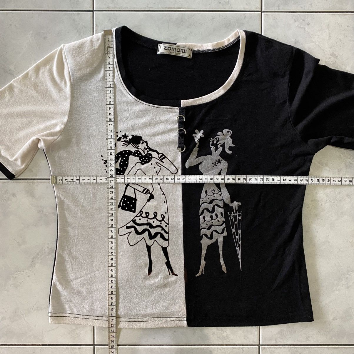 Japanese Brand Tomomi Ladies Fashion Split Two-Tone Monochrome Illustration Size M / US 6-8 / IT 42-44 - 17 Thumbnail
