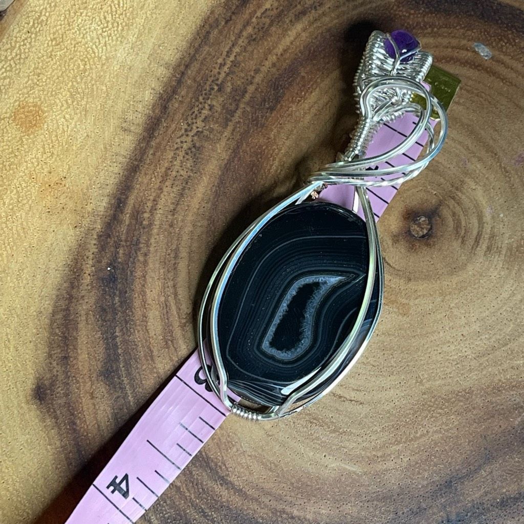 Other Black agate with druzy large pendant handmade artisan amethyst accent silver plated copper Size ONE SIZE - 3 Thumbnail
