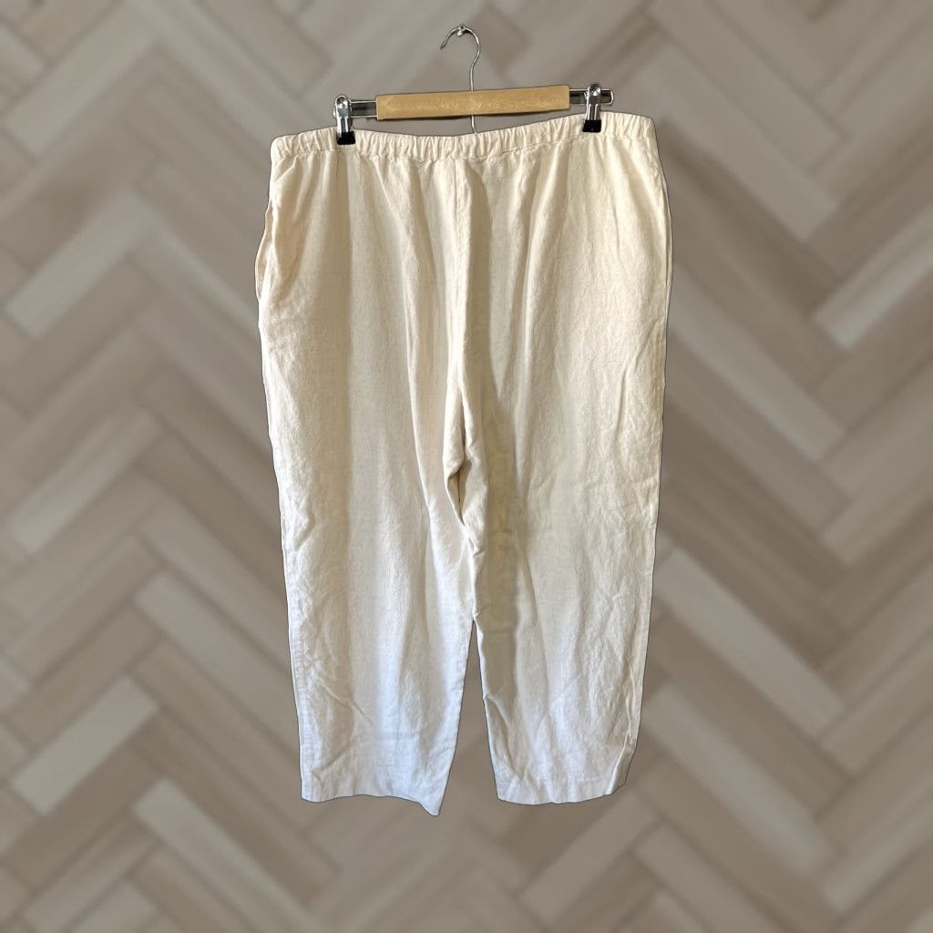 Coldwater Creek Coldwater Creek Pants Womens Ivory Linen Straight Leg Drawstring XL Adults Size 40" / US 18 - 1 Thumbnail