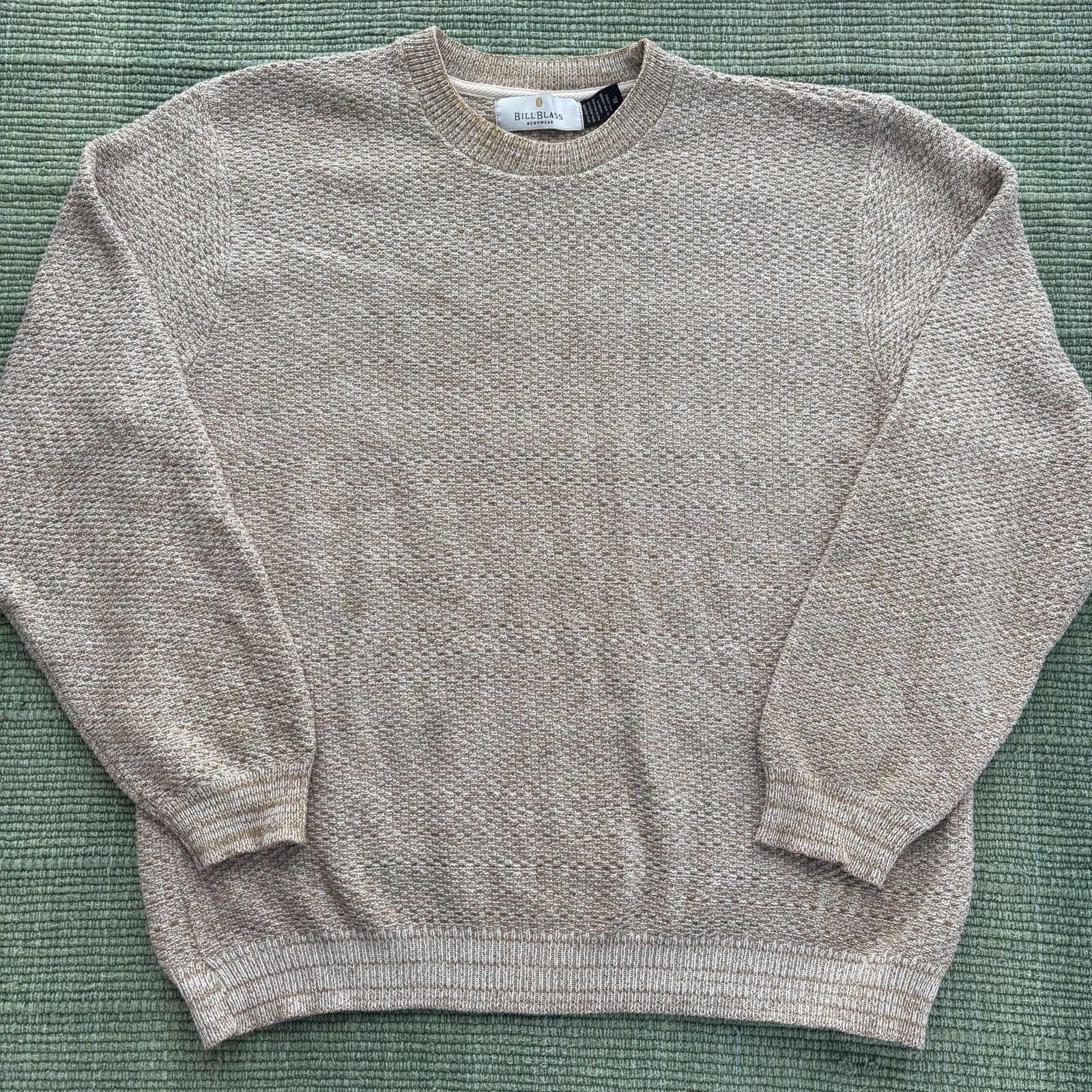Bill Blass × Vintage Vintage Bill Blass Light Cream Tan Cotton Blend Knit Sweater Size US XL / EU 56 / 4 - 1 Thumbnail