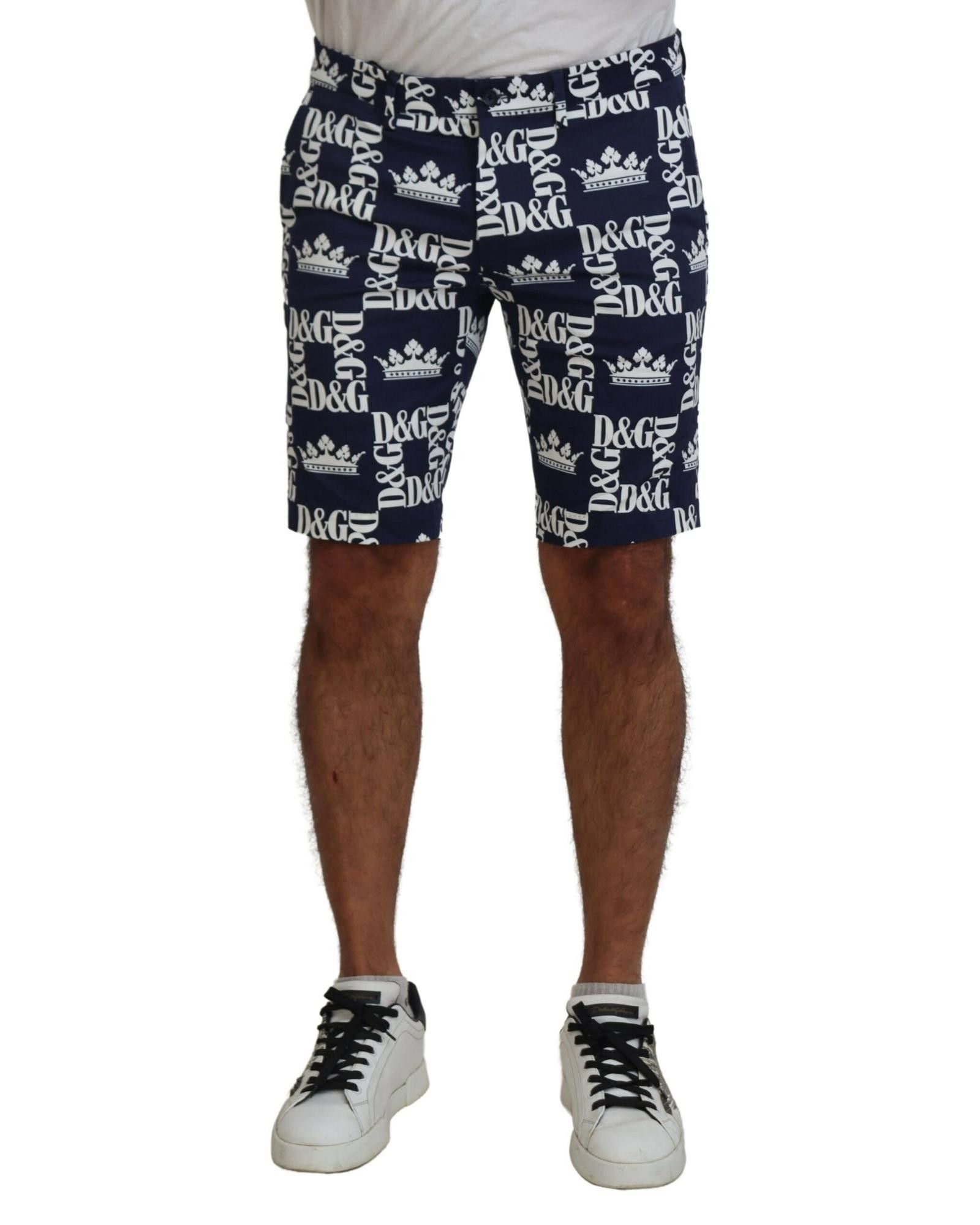 image of Dolce Gabbana Logo Print Cotton Chinos Shorts in Blue, Men's (Size 30)