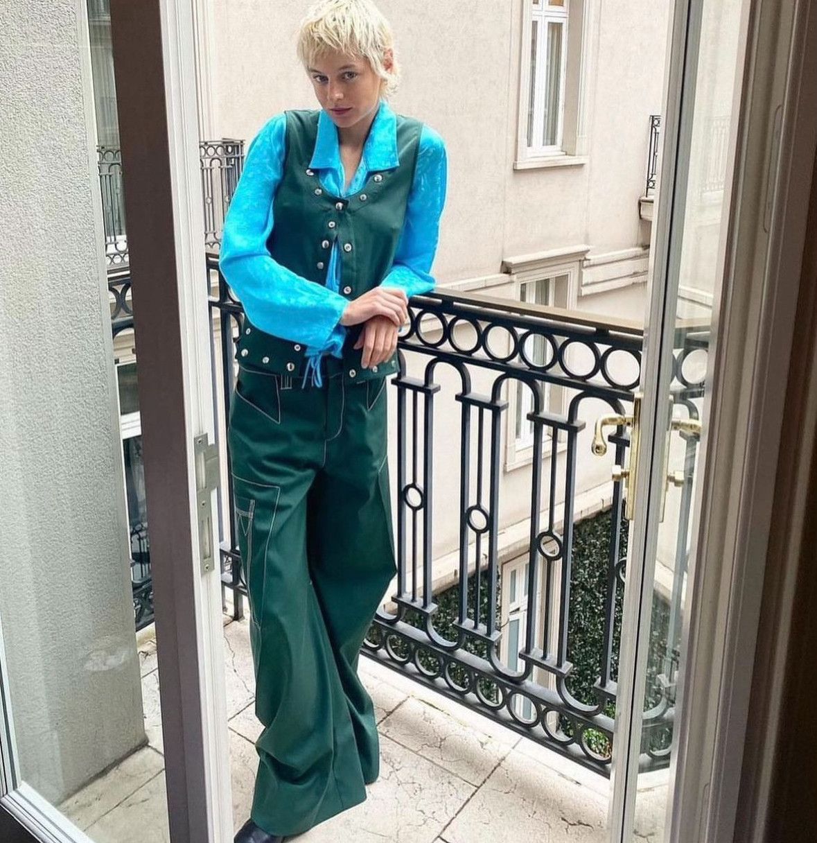 Kiko Kostadinov SS23 show green bright line geometric wide-leg pants Size US 30 / EU 46 - 9 Thumbnail