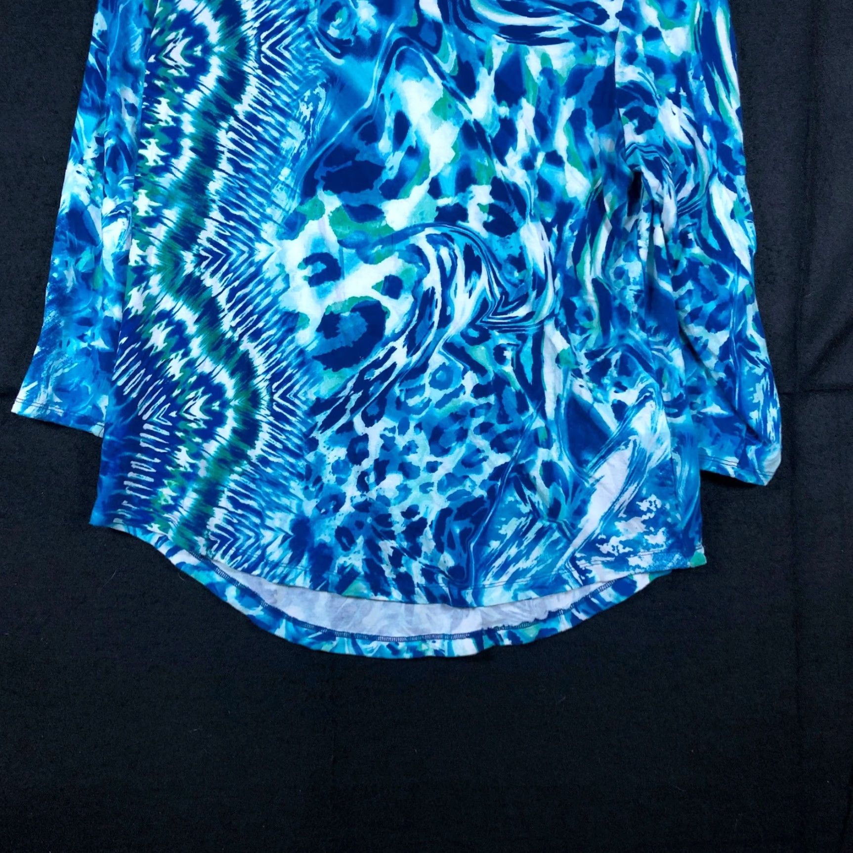 Vintage Chicos Womens Blouse Blue White Abstract 3/4 Sleeve Scoop Neck Stretch 1 (M) Size M / US 6-8 / IT 42-44 - 3 Thumbnail