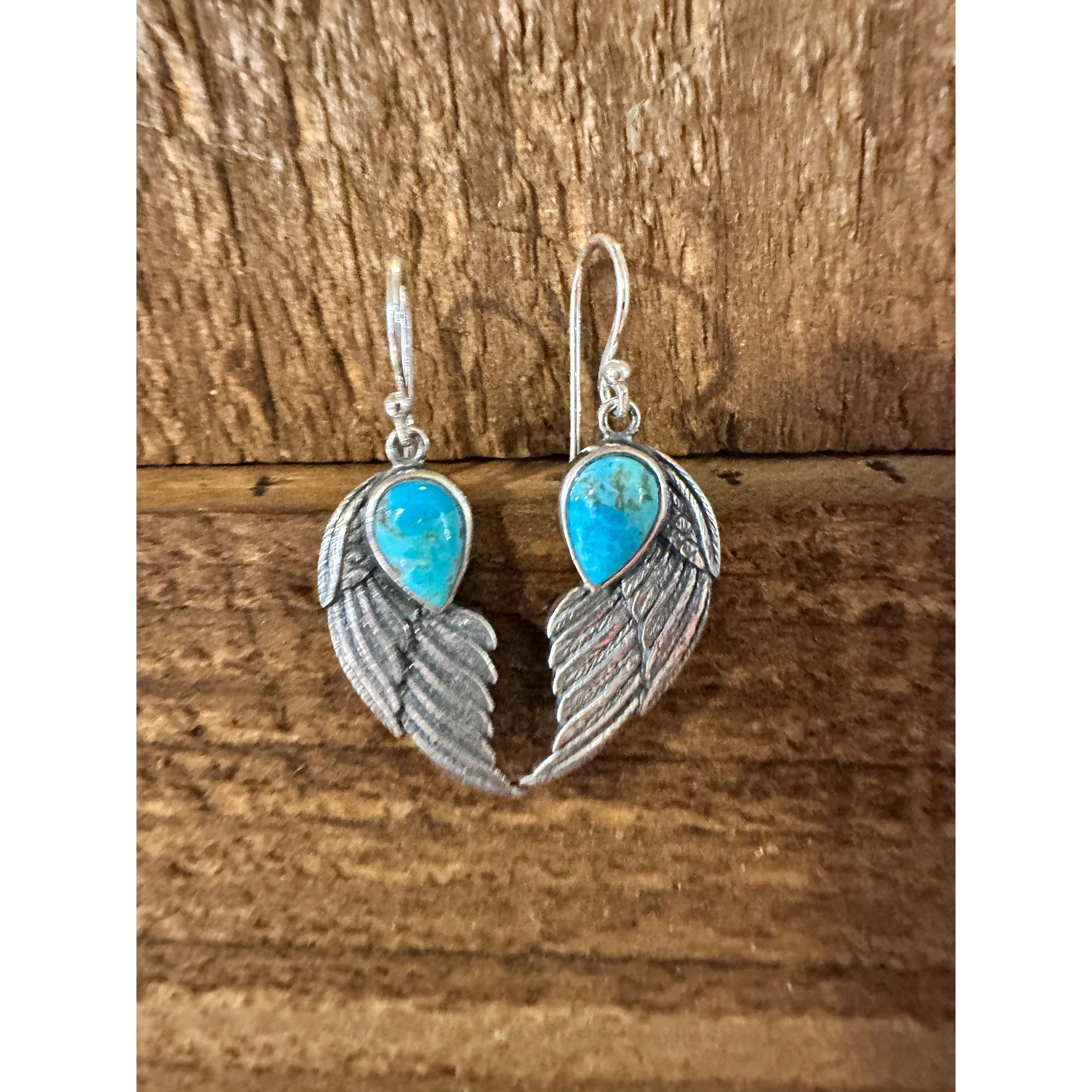 Other Navajo Eagle Wing Turquoise Earrings in Sterling Silver - Ha Size ONE SIZE - 5 Thumbnail