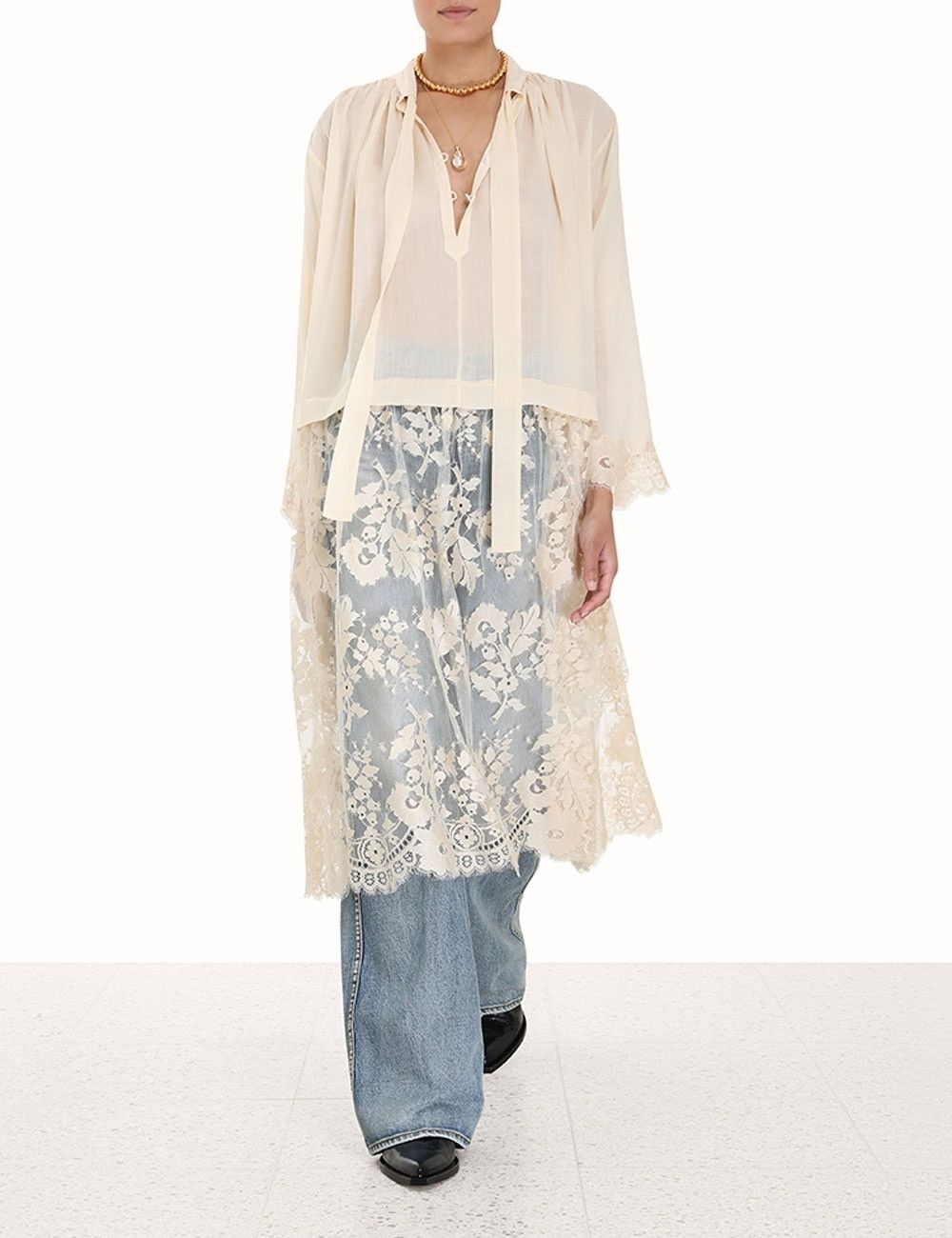 Zimmermann oc11z0225 Luminosity Lace Shirt Dress in Beige Size XL / US 12-14 / IT 48-50 - 2 Thumbnail