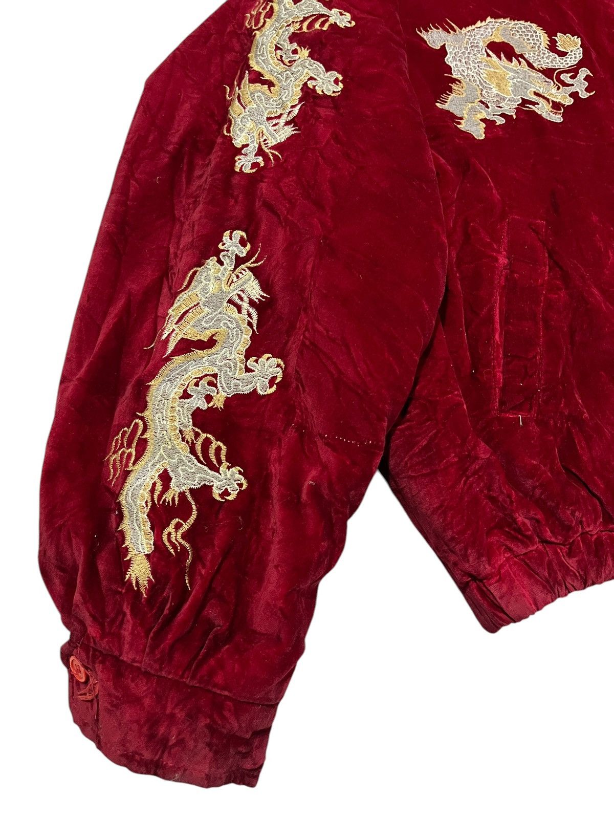 Japanese Brand 🇯🇵 VINTAGE DRAGON TOUR SUKAJAN JAPAN RED VELVET BOMBER JACKET Size US L / EU 52-54 / 3 - 2 Thumbnail