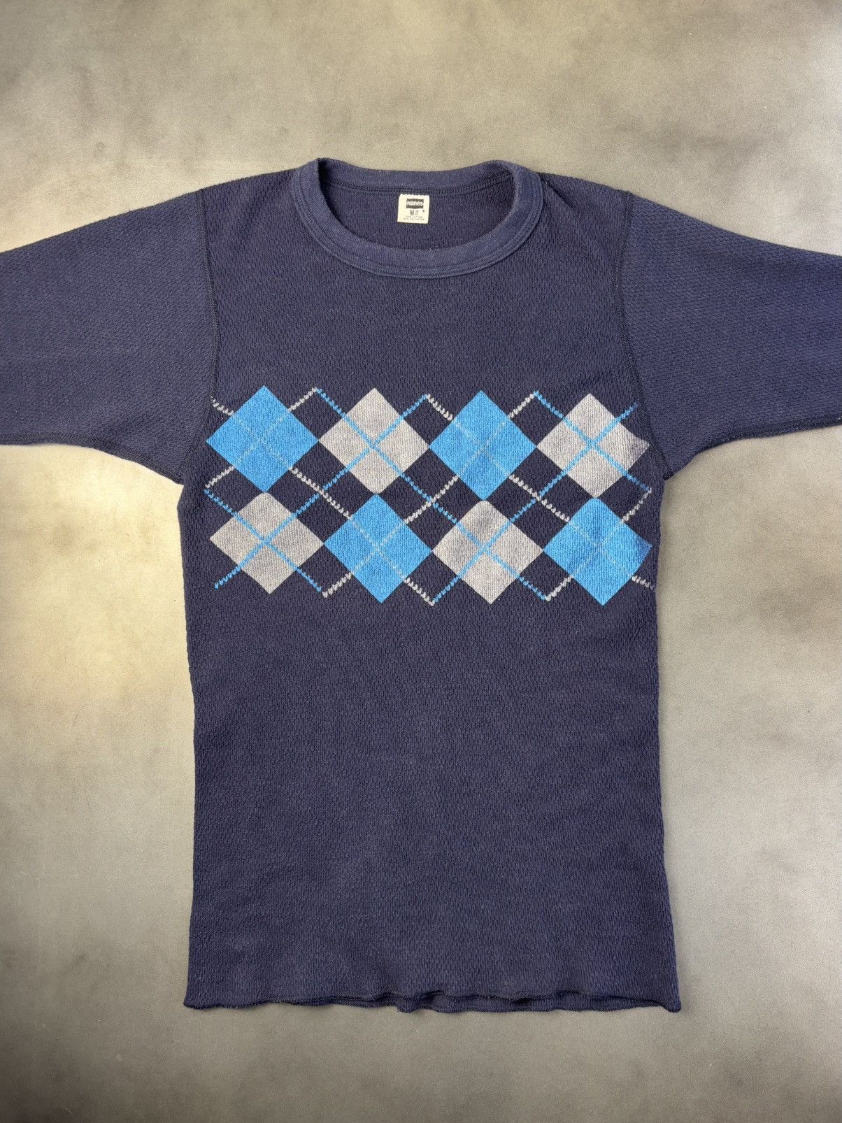 Hanes × Vintage 1970s Vintage Thermal Longsleeve Argyle Waffle Double Face S Size US S / EU 44-46 / 1 - 11 Thumbnail