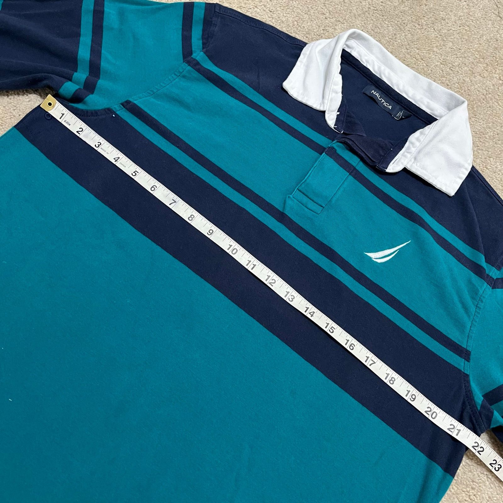 Nautica Nautica Turquoise/Navy Long Sleeve Rugby Polo Shirt Large Size US L / EU 52-54 / 3 - 6 Thumbnail