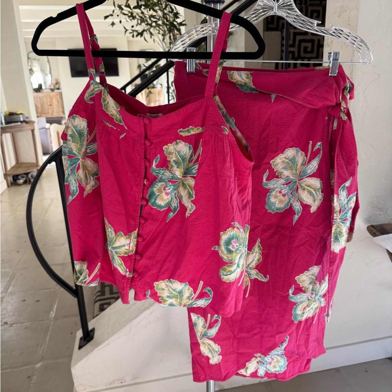 Faherty NWT Faherty Pacifica Orchid Blossom Wrap Skirt & Top Set S Size 28" / US 6 / IT 42 - 3 Thumbnail