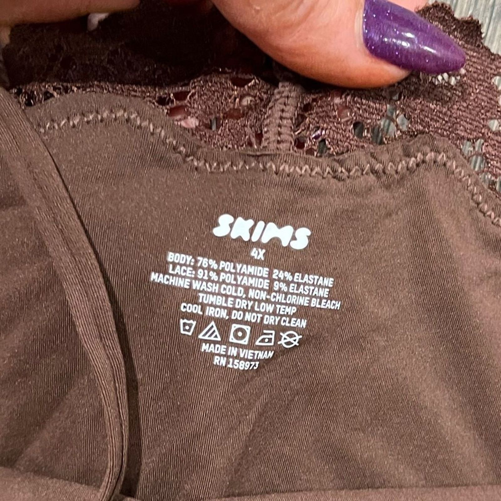 SKIMS Skims Fits Everybody Lace Cropped Cami Top Cocoa 4X Size 4XL / US 24-26 - 3 Thumbnail