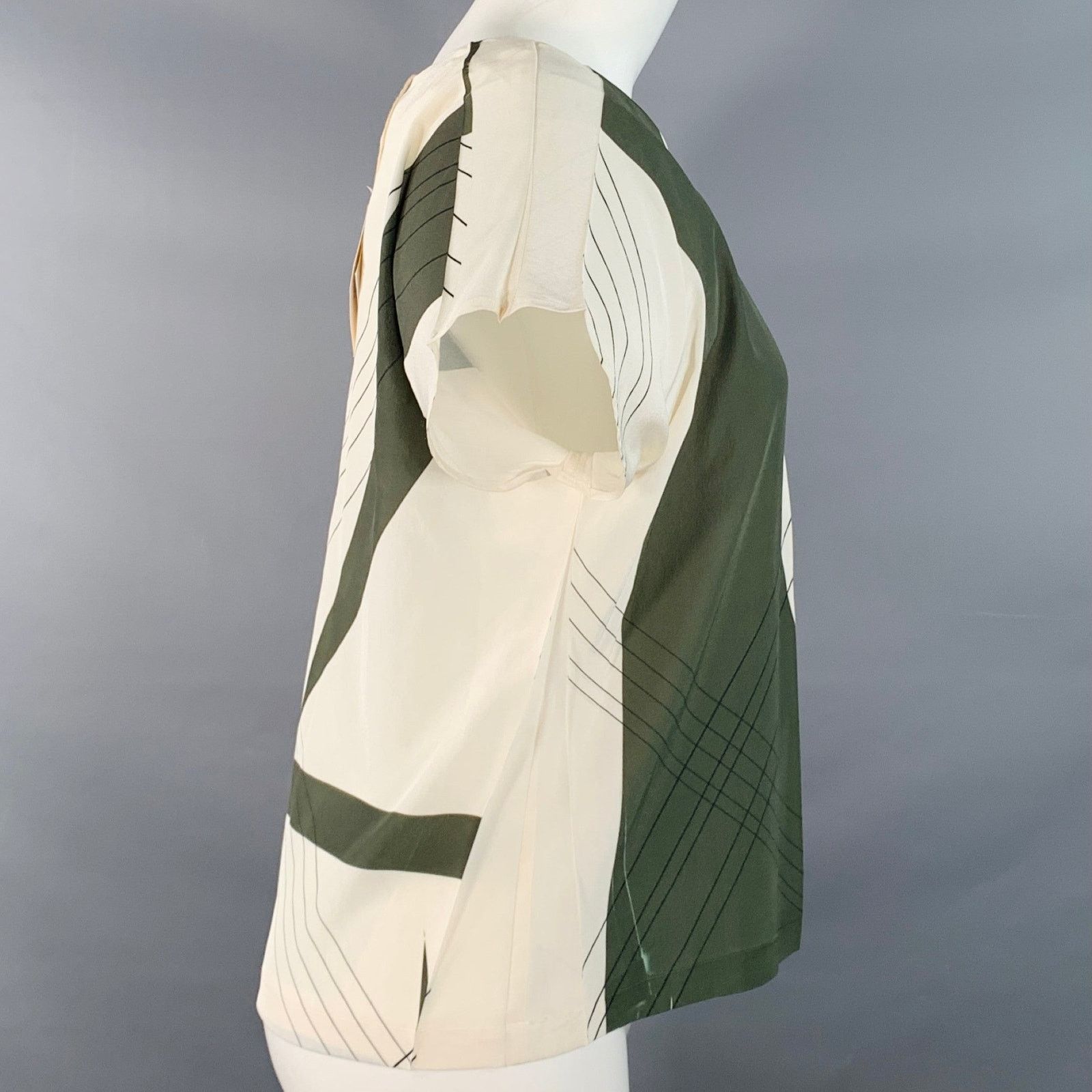 Cotelac COTELAC Cream Green Polyester Stripe Pleated Top Size XS / US 0-2 / IT 36-38 - 3 Thumbnail