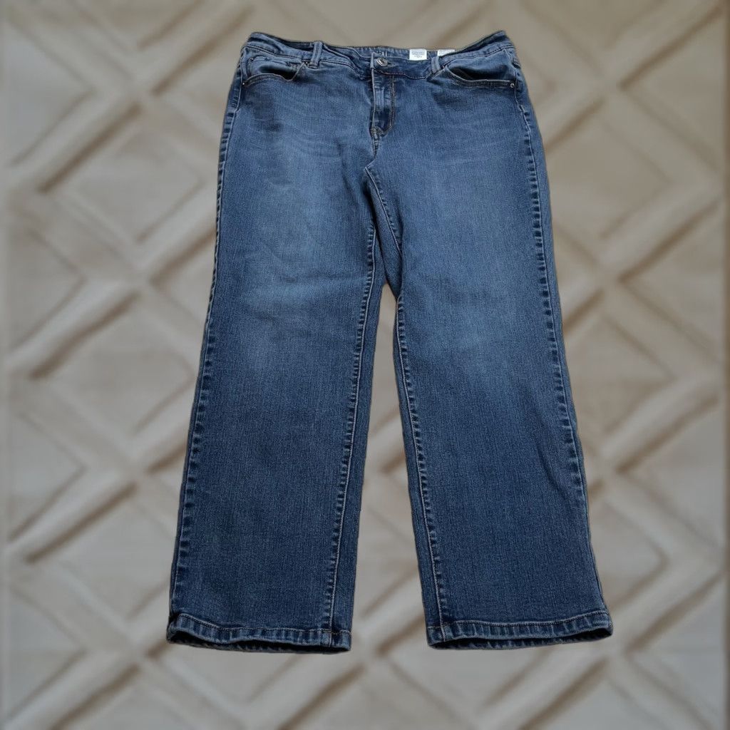 Vintage Time and Tru Jeans Womens 16 Blue Denim Dark Wash Straight Leg Stretch 35x26 Size 38" / US 16 / IT 52 - 1 Thumbnail