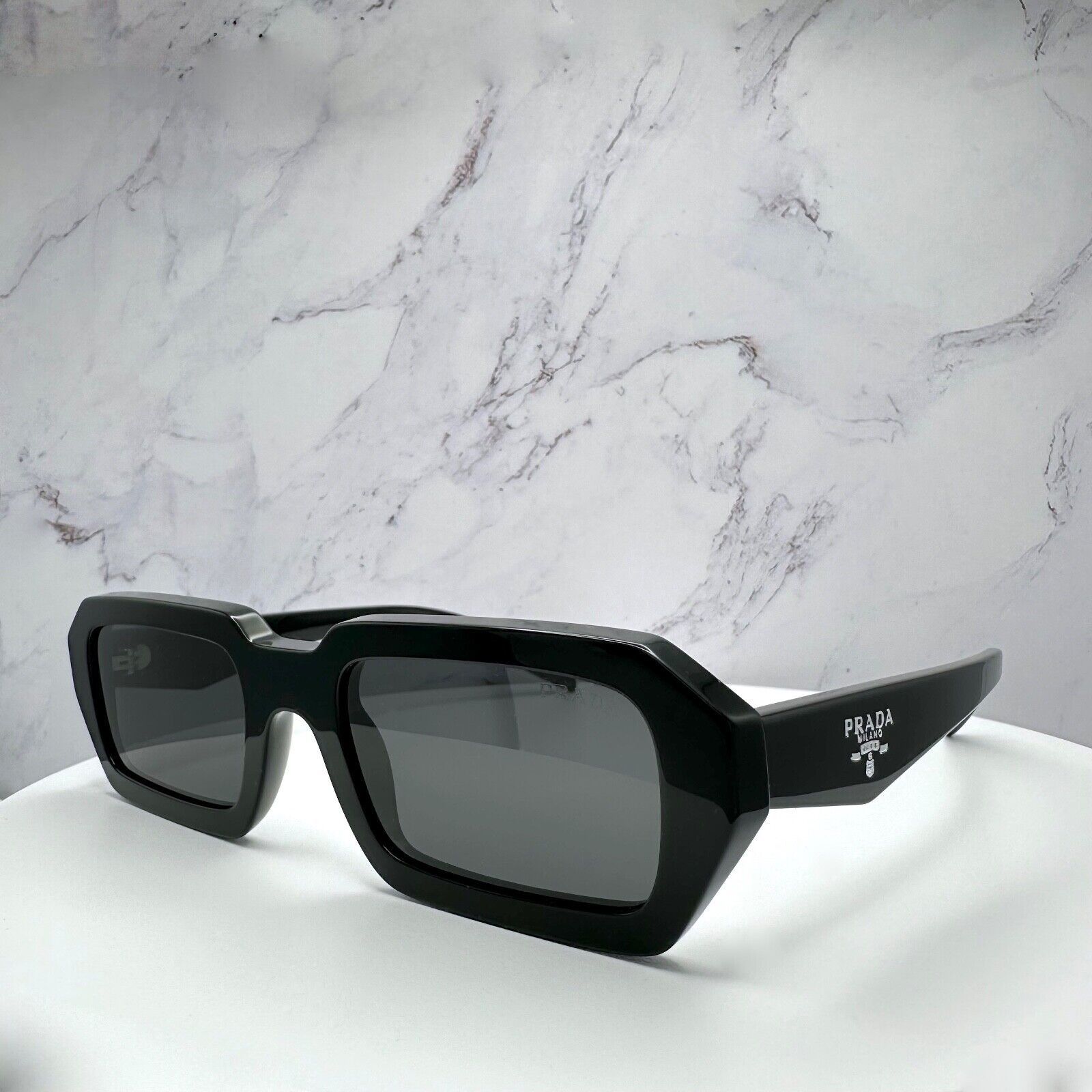 New PRADA Sunglasses Black Symbole PRADA MILANO Logo Square