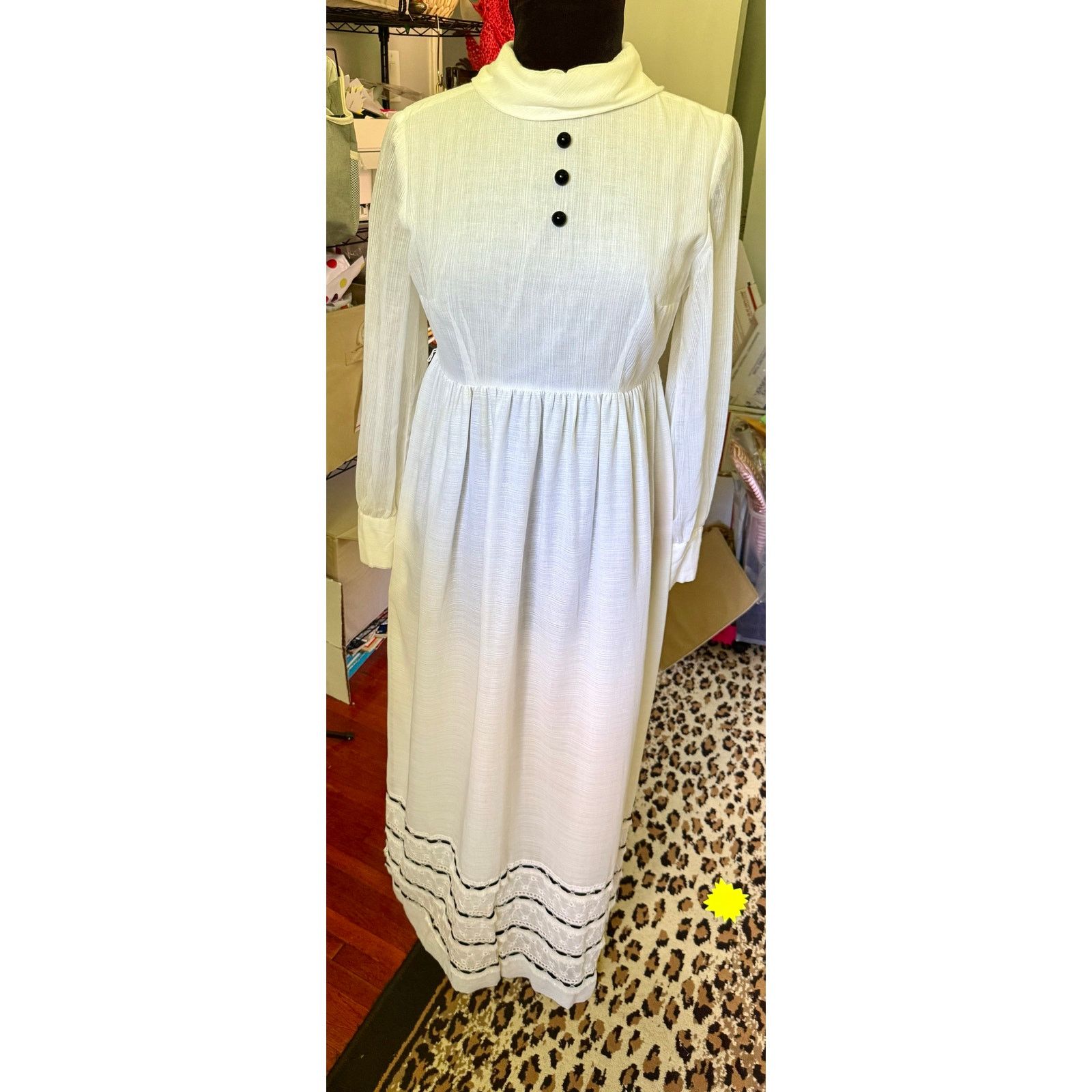 Vintage Vintage Lori Till 70's White Black Prairie Maxi Dress Small Size S / US 4 / IT 40 - 4 Thumbnail