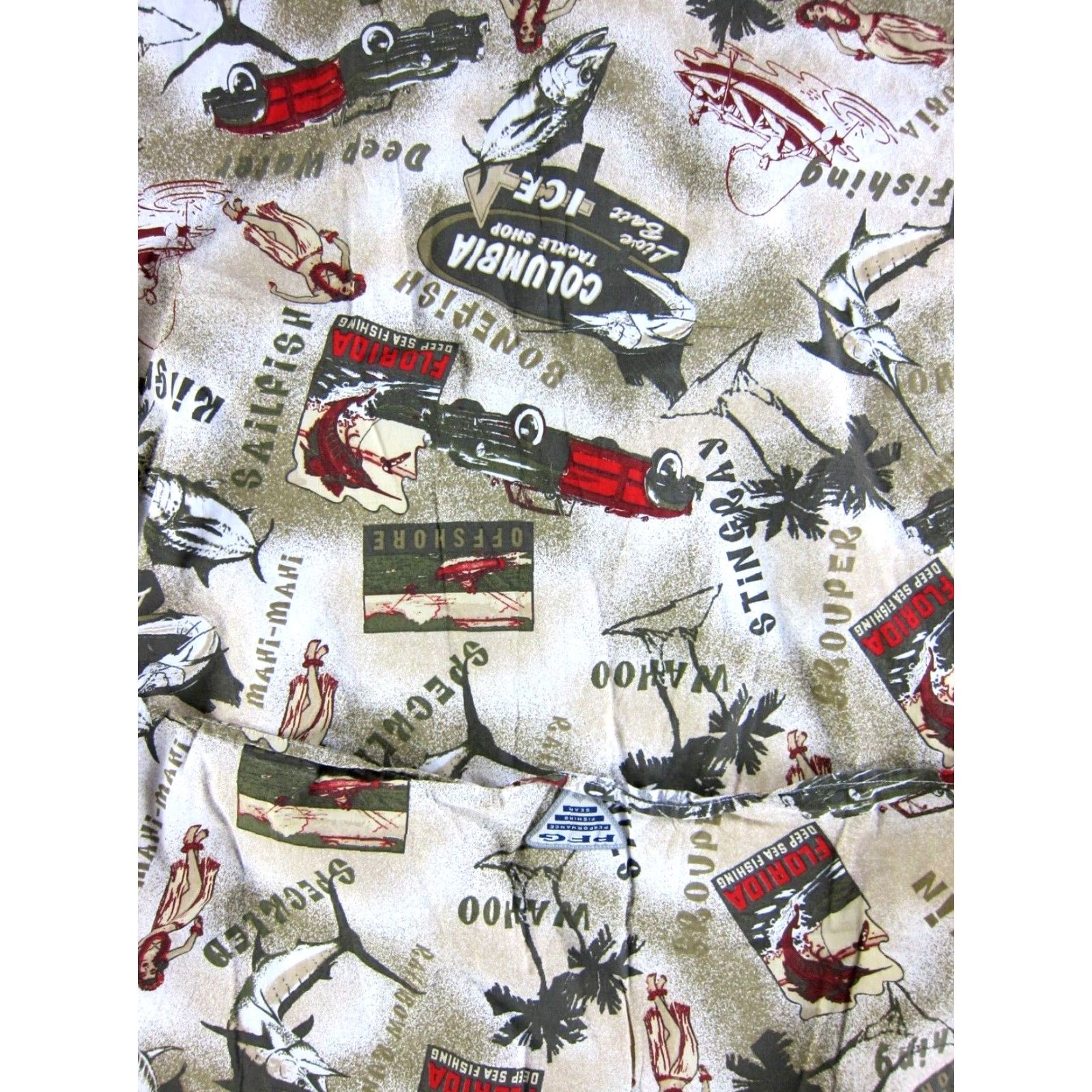 Vintage Columbia Hawaiian Shirt Men L Short Sleeve Cotton Red Florida Hula Girl Fish Brown Size US L / EU 52-54 / 3 - 6 Thumbnail