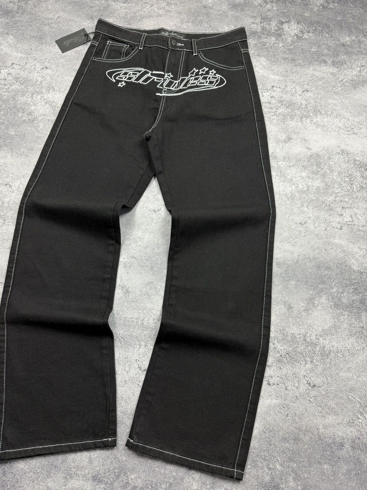 Japanese Brand Strides Baggy Jeans Denim Pants Black Y2K Skater Streetwear Size US 32 / EU 48 - 6 Thumbnail