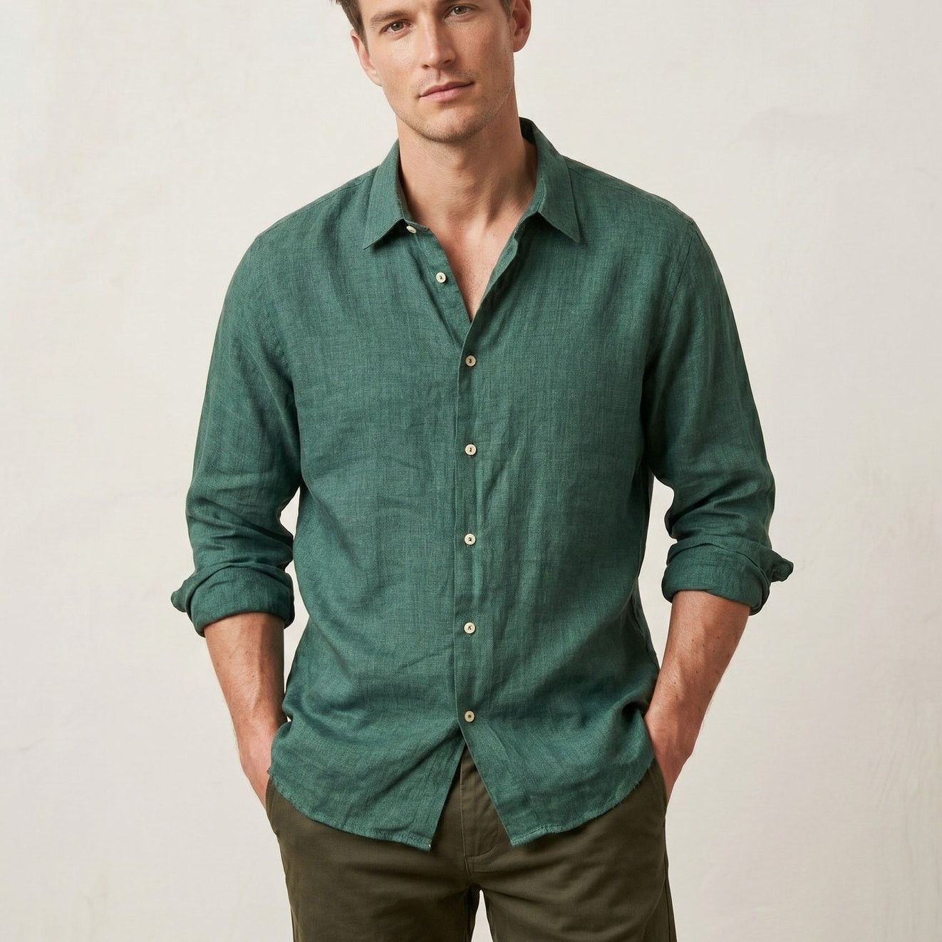 A Kind of Guise Teal Linen Button Down Shirt Size Medium