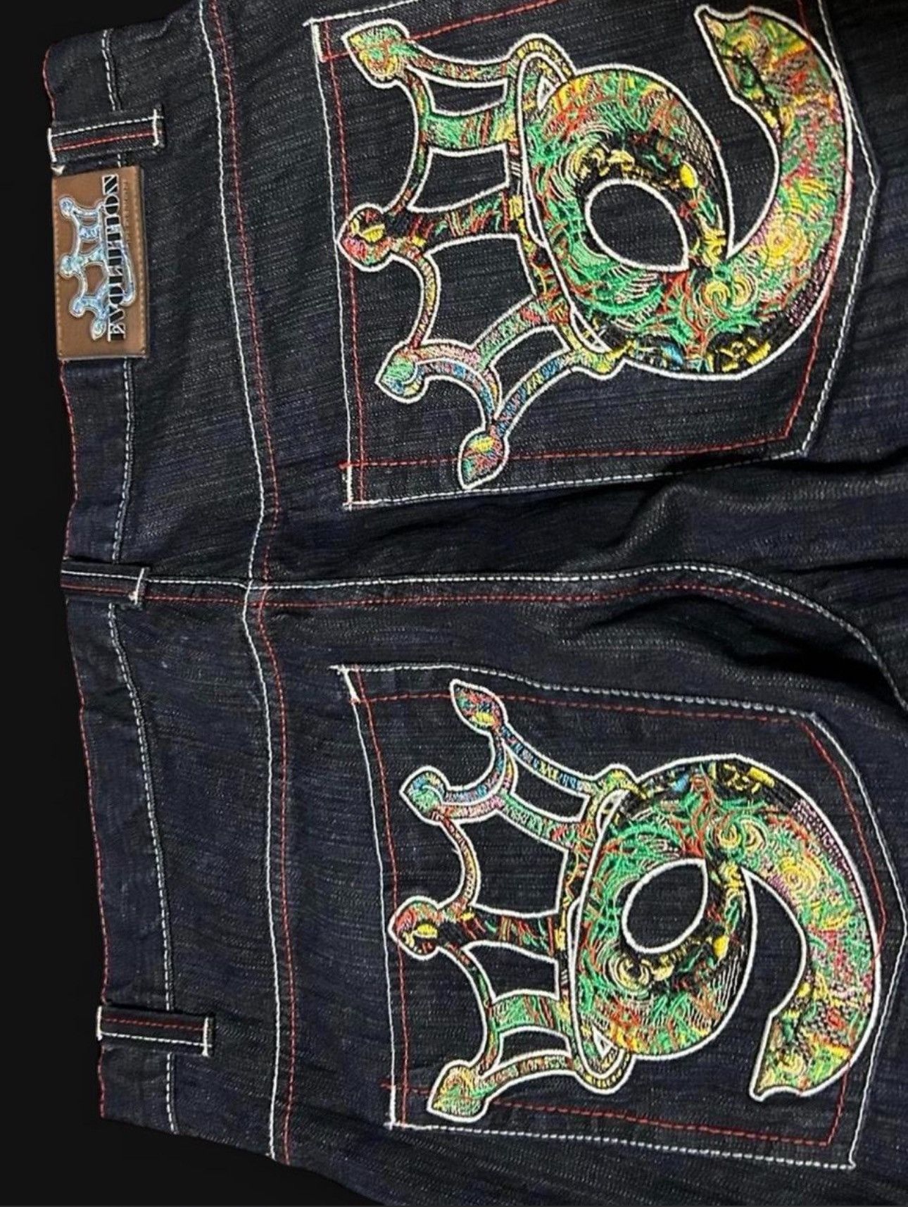 Other Y2K Baggy Embroidered Crown Denim Jeans Dark Wash Size US 38 / EU 54 - 1 Thumbnail