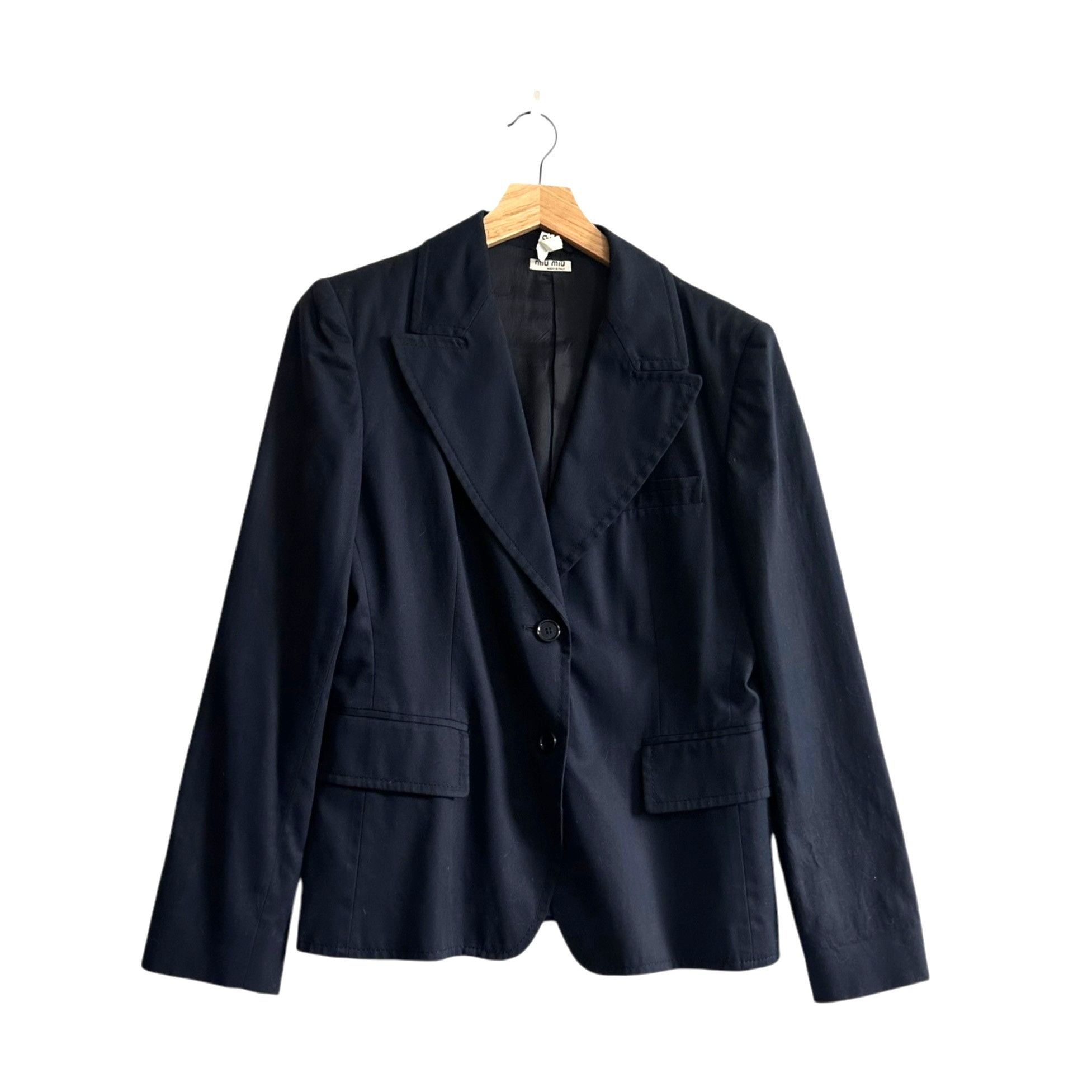 Miu Miu Miu Miu Navy Blue Cotton Blazer Jacket, Size 46 Italy/US 10/ Size L / US 10 / IT 46 - 1 Thumbnail