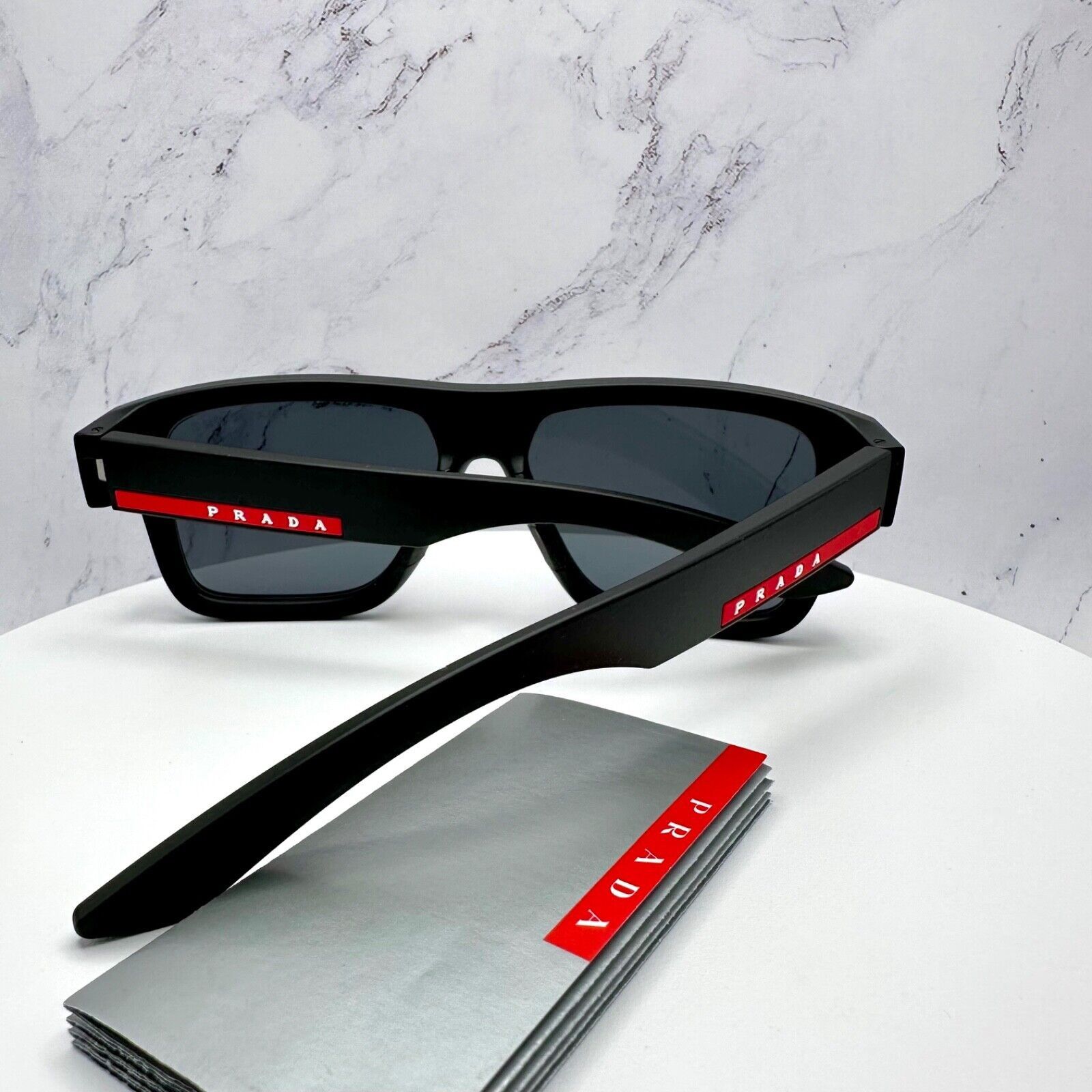 PRADA Sunglasses Black Polarized Red White Linea Rossa Italy
