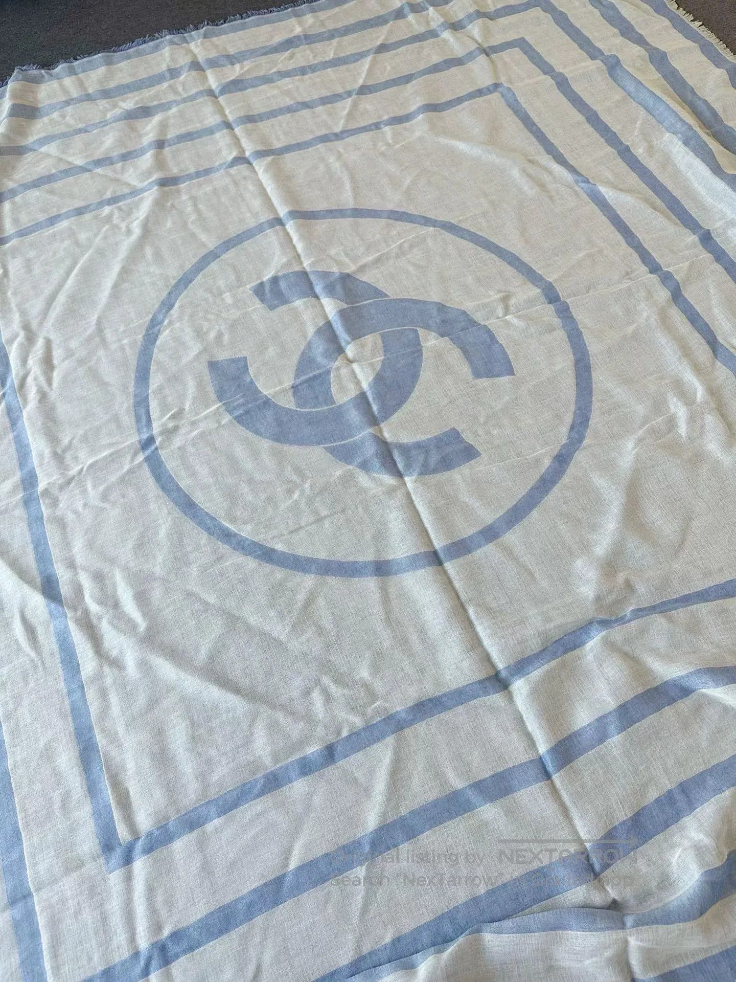 Chanel Chanel Blue White Striped Square Scarf. Size ONE SIZE - 2 Thumbnail