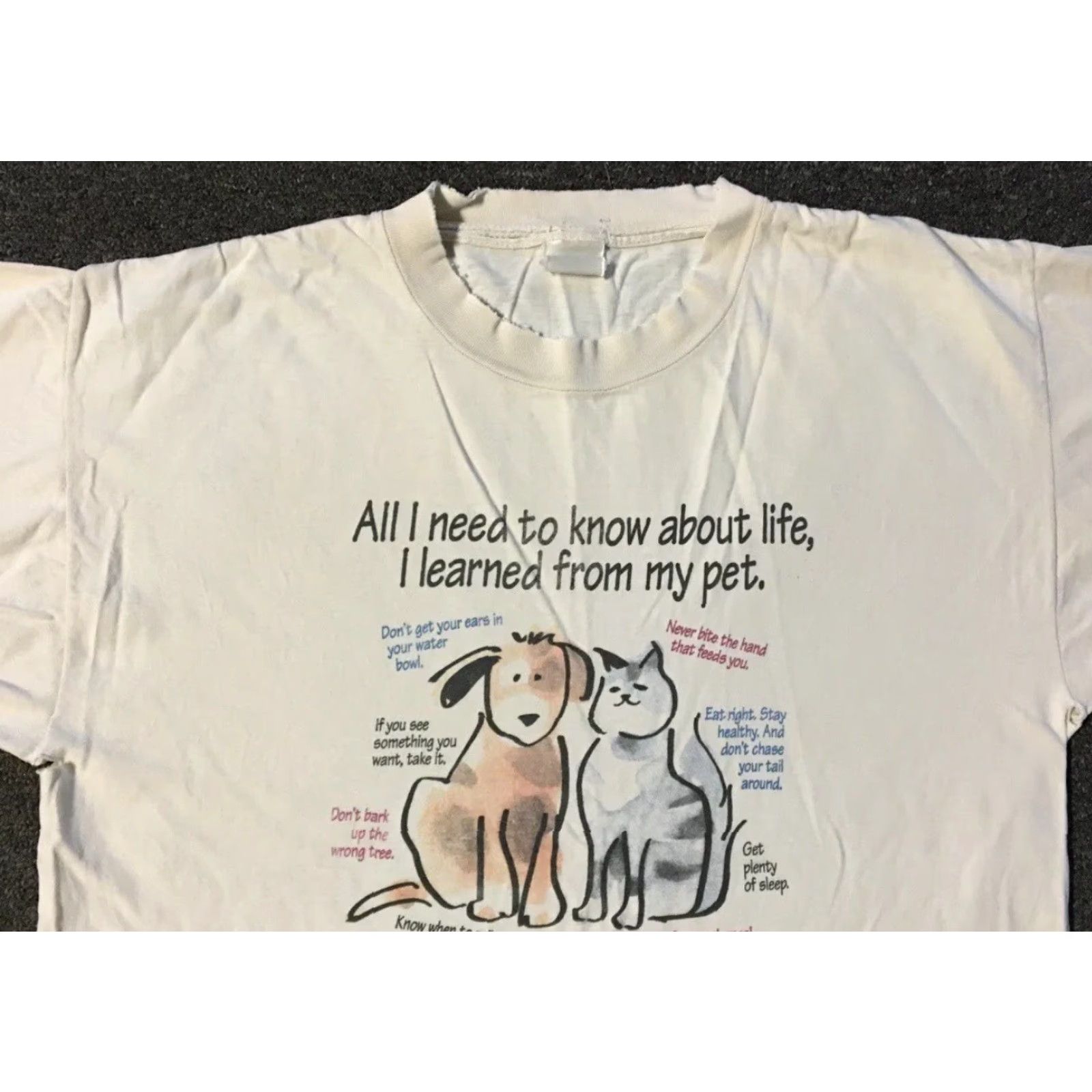 Vintage VINTAGE 90s I Learned From My Pet Thrashed Faded Shirt M White Short Sleeve Mens T-Shirt Dog Cat Grunge Hip Hop Pet Humor Size US M / EU 48-50 / 2 - 6 Thumbnail